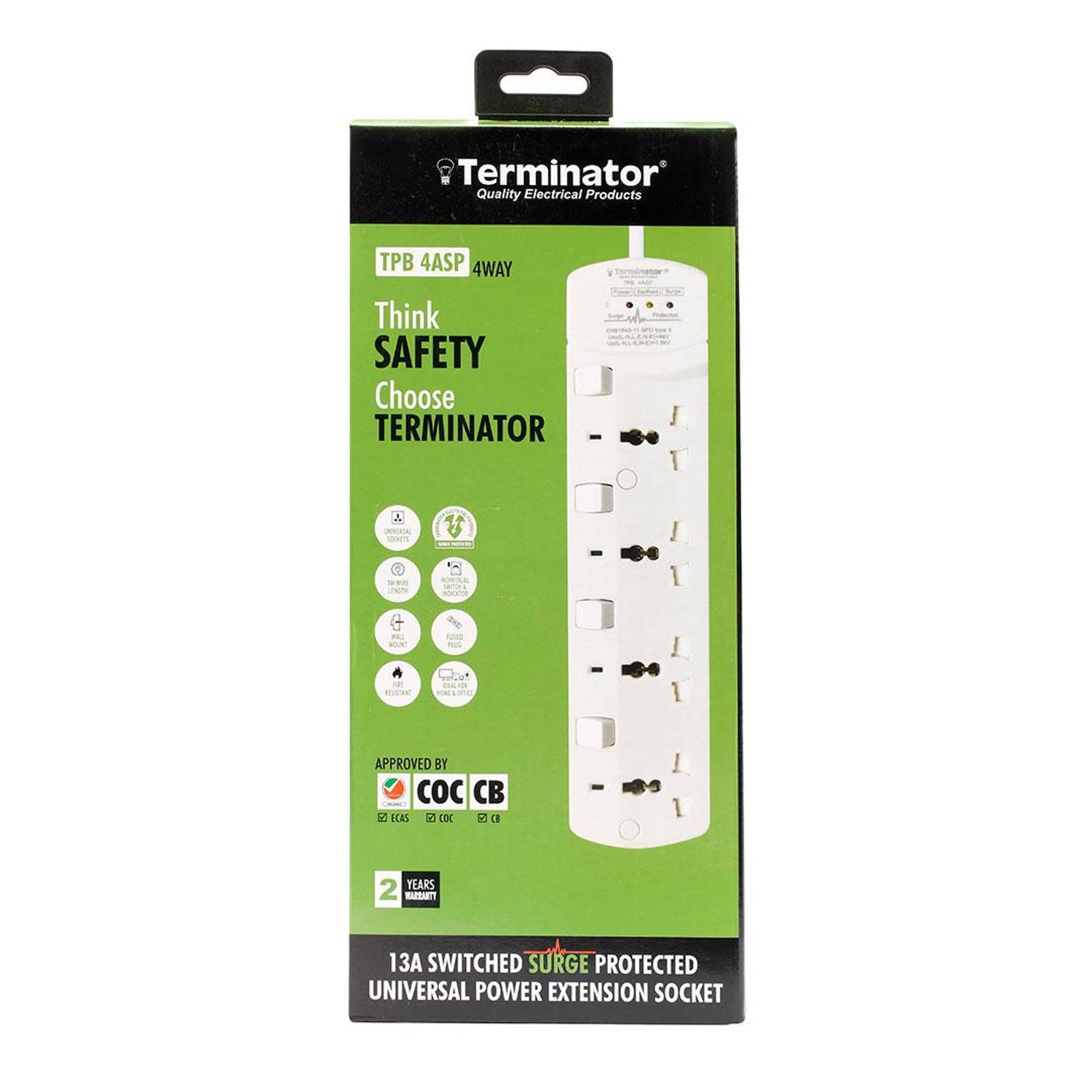 Terminator Universal Power Extension 4 Way 3m With Surge Protection Terminator Universal Power Extension 4 Way 3m With Surge Protection