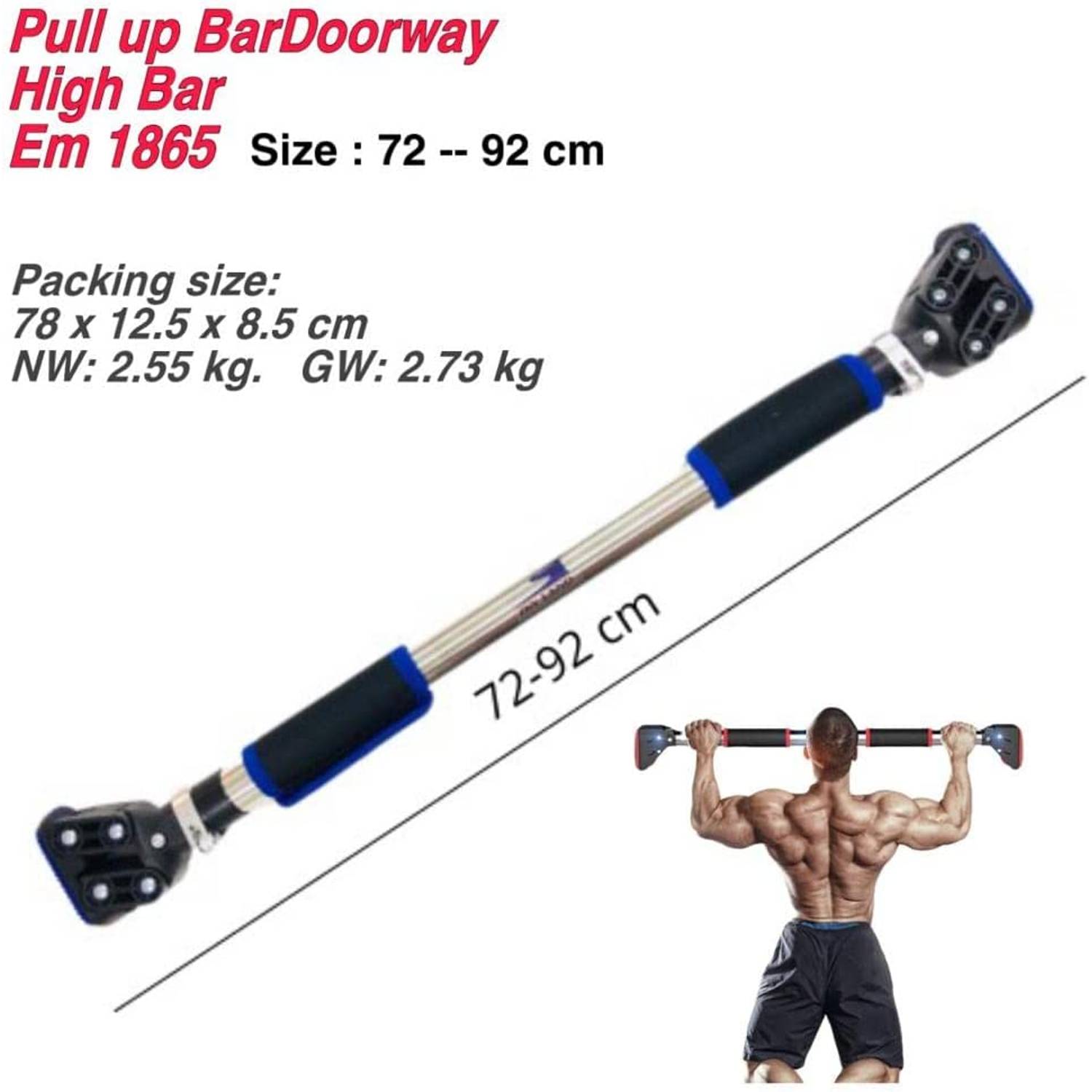 ULTIMAX Pull Up Bar for Doorway, Door Pull Up Bar Wall Mounted No Screws Portable Chin Up Bar, Multi-Grip Power Body Workout Bar Home Gym System Exercise Rod Equipment for Fitness-(72cm-92cm) ULTIMAX Pull Up Bar for Doorway, Door Pull Up Bar Wall Mounted No Screws Portable Chin Up Bar, Multi-Grip Power Body Workout Bar Home Gym System Exercise Rod Equipment for Fitness-(72cm-92cm)