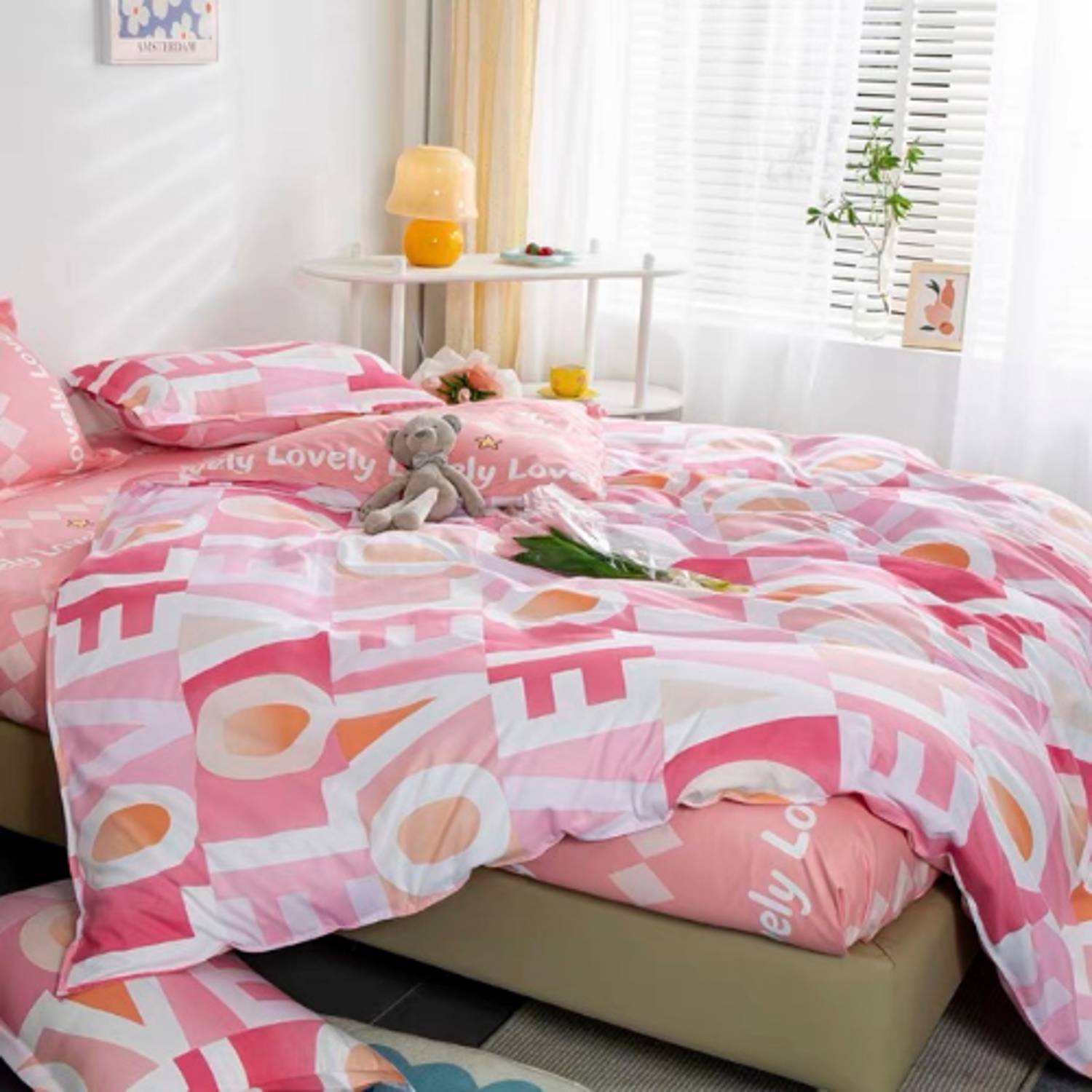 Luna Home Queen/double Size 6 Pieces Bedding Set Without Filler ,pink Love Design Luna Home Queen/double Size 6 Pieces Bedding Set Without Filler ,pink Love Design