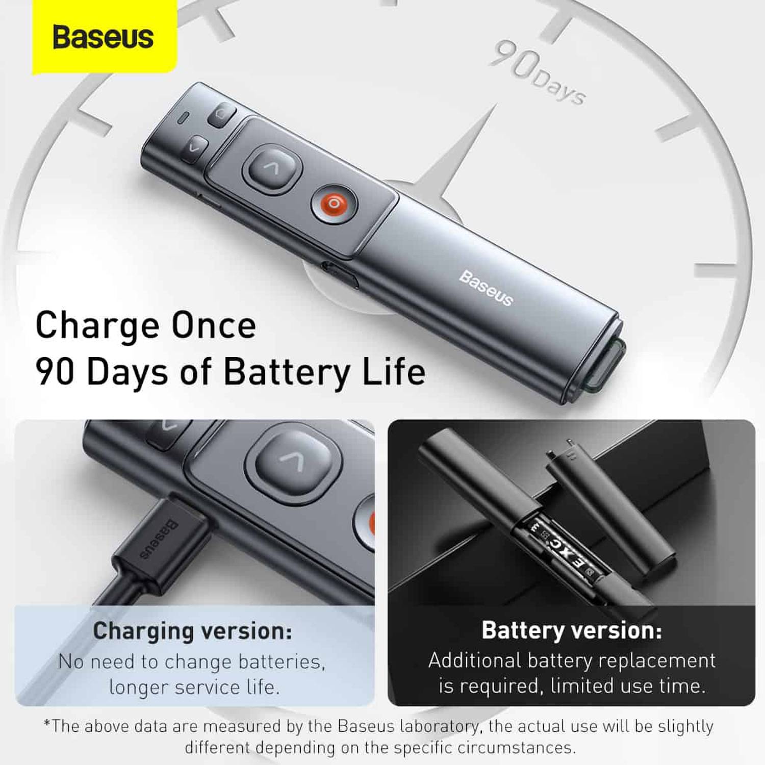 Baseus Rechargeable Professional Orange Dot Wireless Presenter Laser Pointer- Grey Baseus Rechargeable Professional Orange Dot Wireless Presenter Laser Pointer- Grey