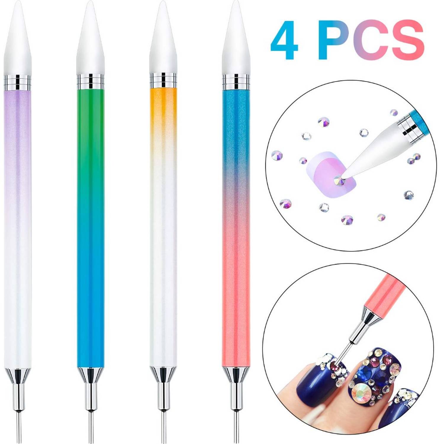 Mudder 4 Pieces Wax Pencil For Rhinestones Dual-Ended Gems Crystals Rhinestone Pickup Pen Gradient Rainbow Color Nail Art Rhinestones Picker Mudder 4 Pieces Wax Pencil For Rhinestones Dual-Ended Gems Crystals Rhinestone Pickup Pen Gradient Rainbow Color Nail Art Rhinestones Picker