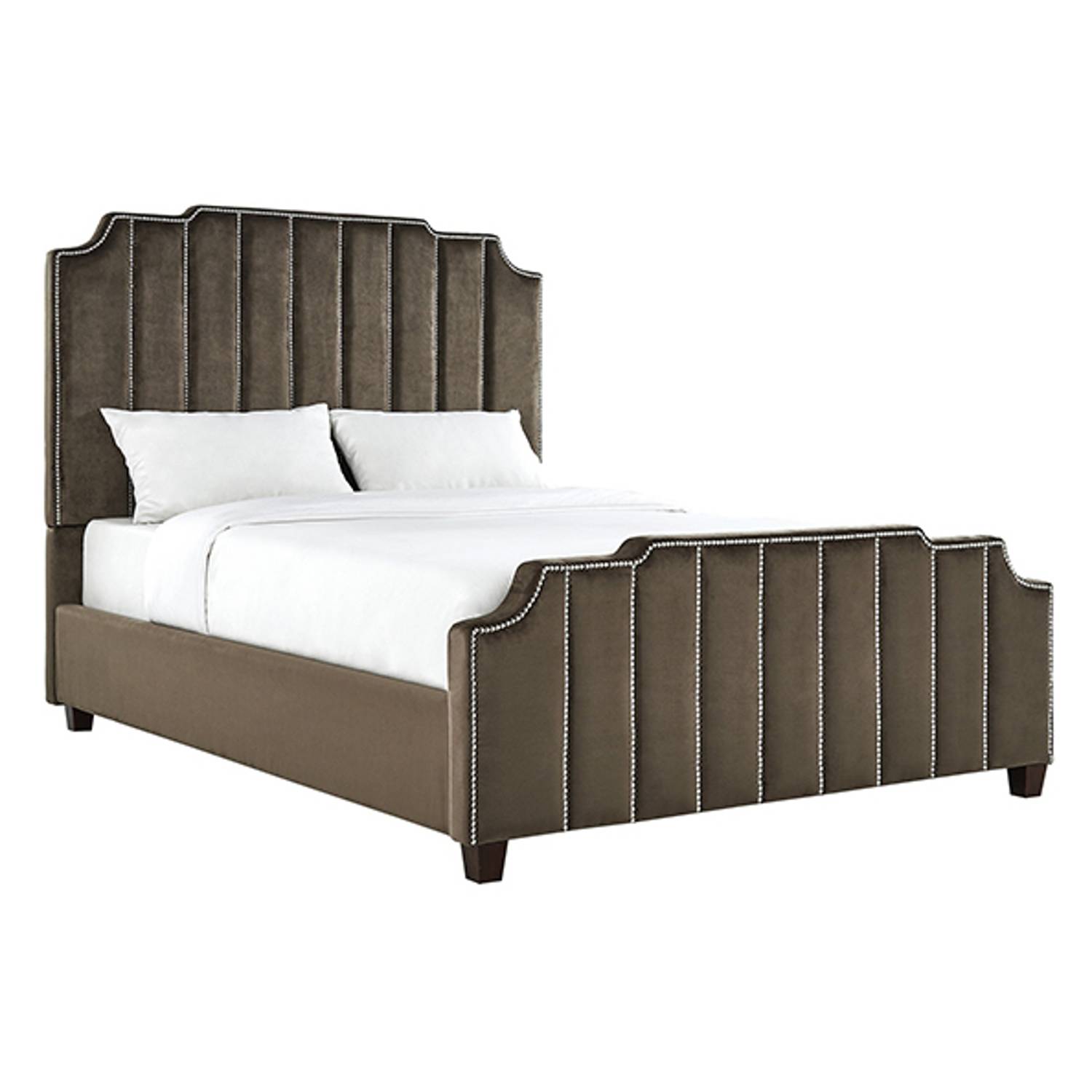 Chareau Velvet Upholstered Nailhead Queen Bed without Mattress Brown Chareau Velvet Upholstered Nailhead Queen Bed without Mattress Brown