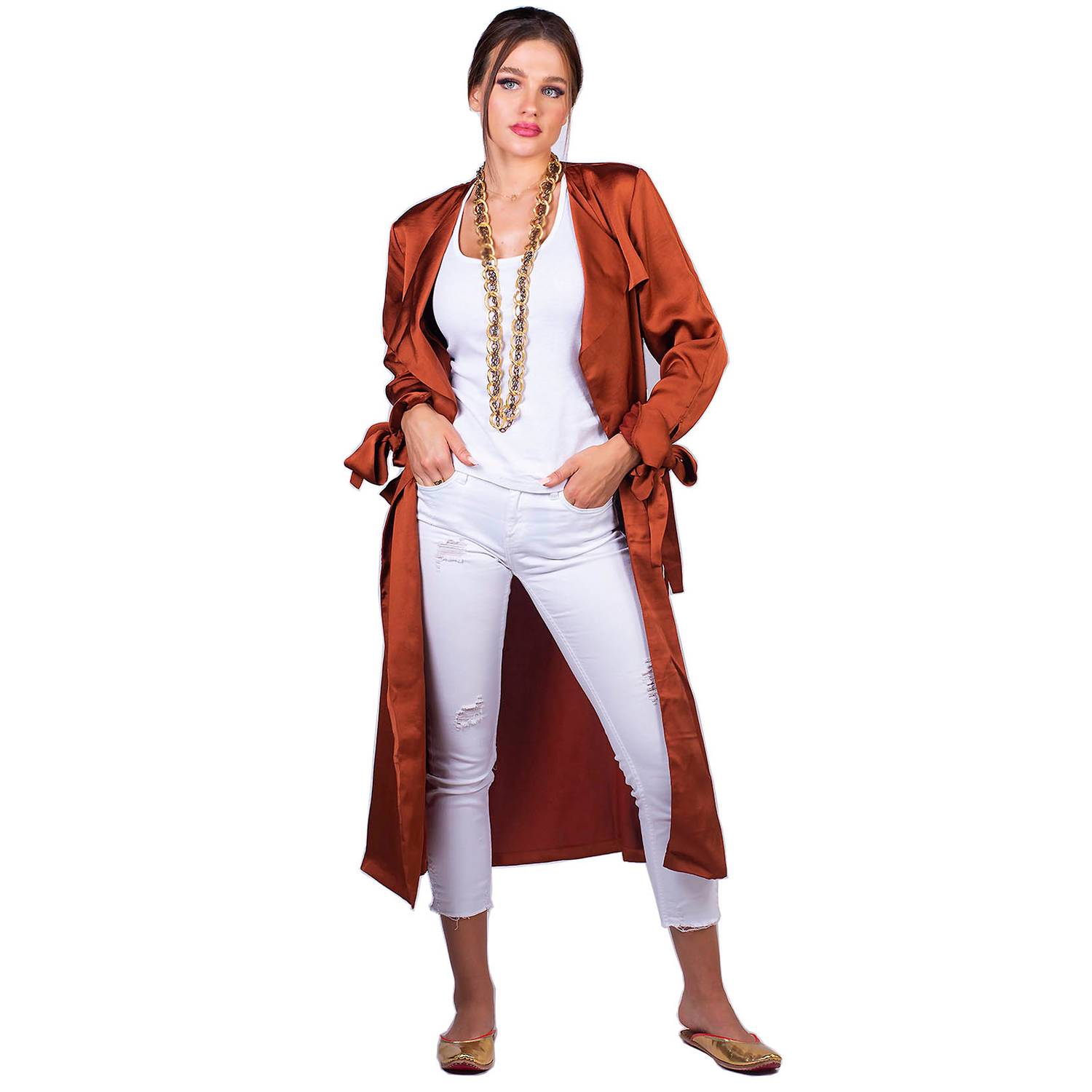 ELVI Rust Brown Alya Tie-Up Duster Coat Size 16 ELVI Rust Brown Alya Tie-Up Duster Coat Size 16