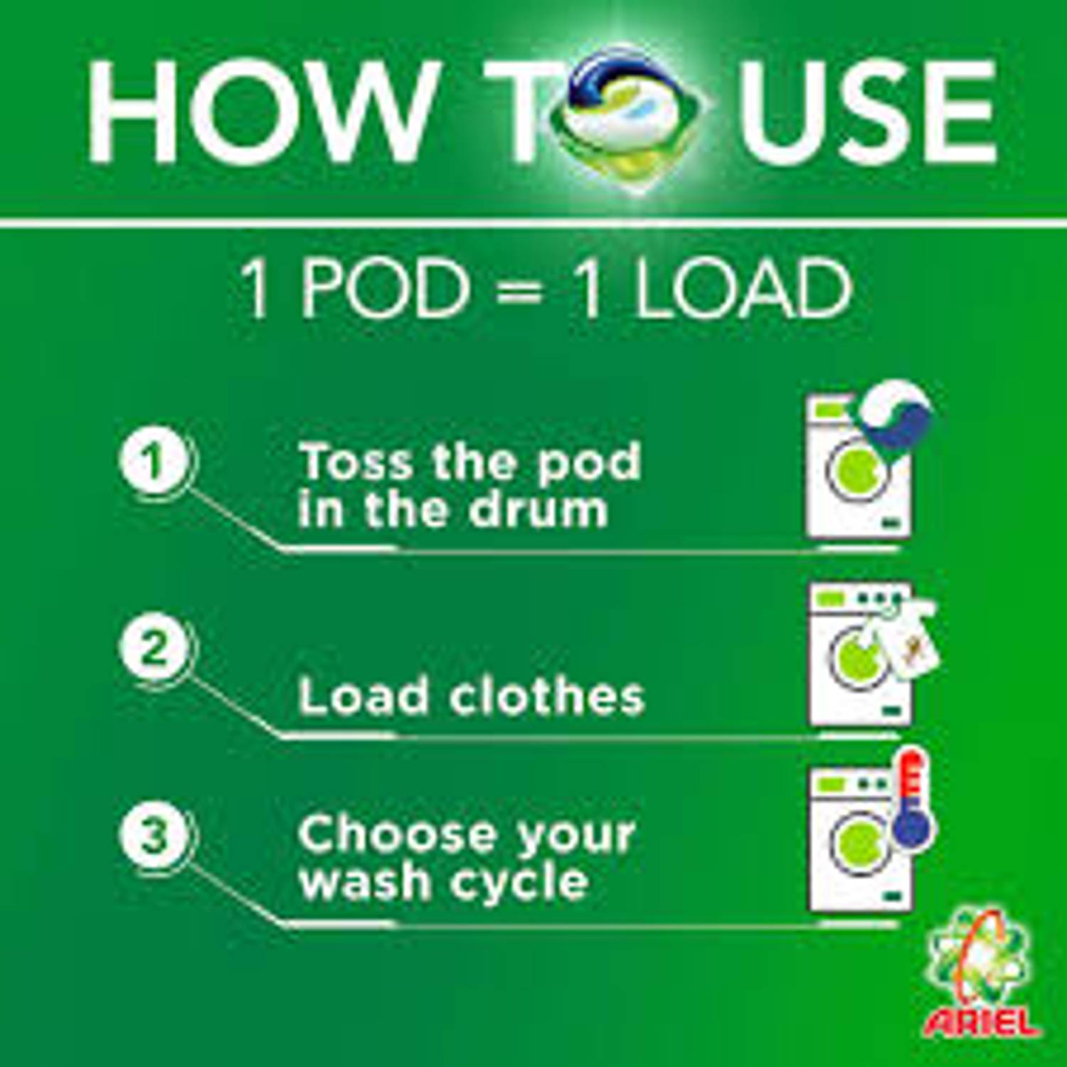 Ariel 3 in1 Pods, Washing Liquid Capsules Original Scent 6 x 15 Count Ariel 3 in1 Pods, Washing Liquid Capsules Original Scent 6 x 15 Count