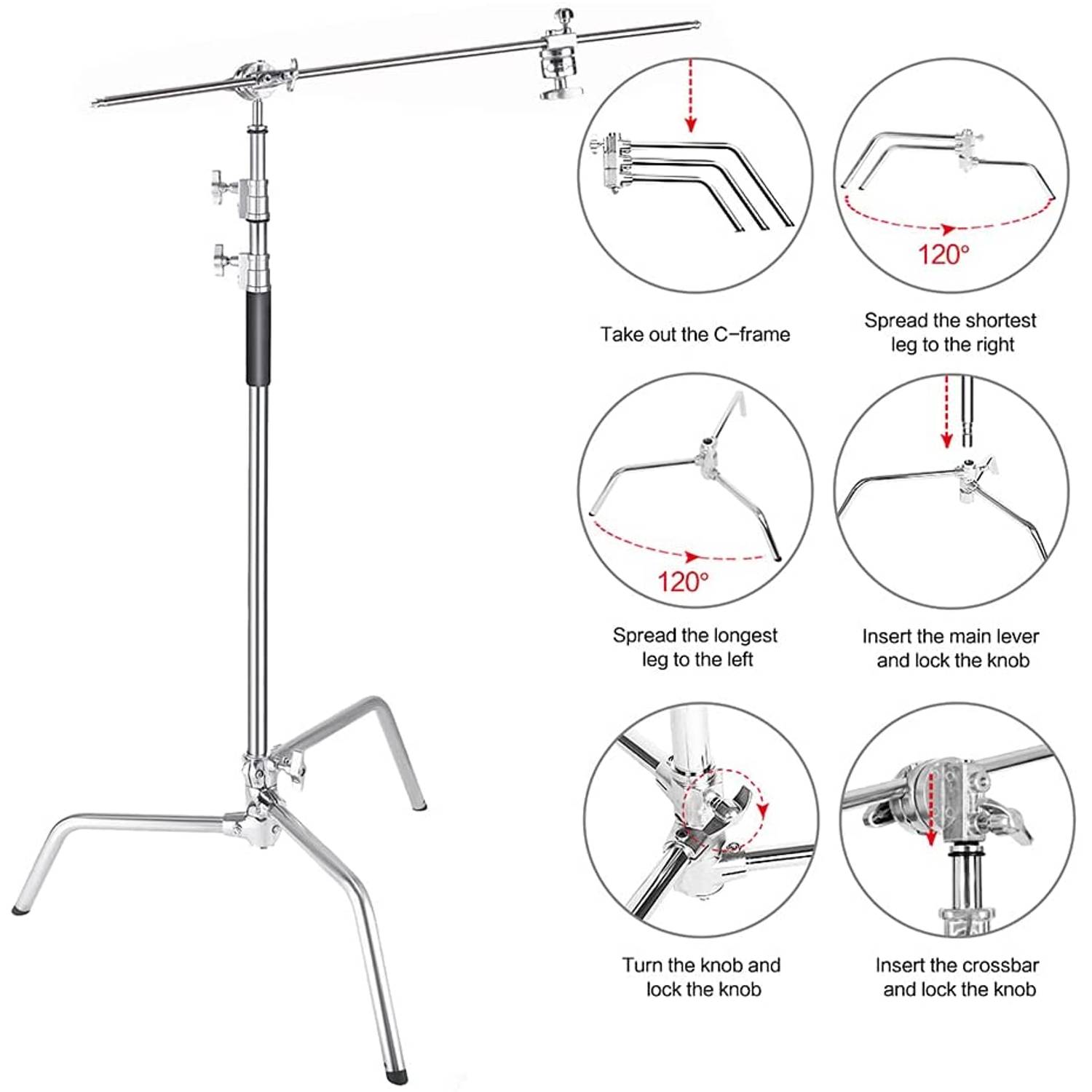 Coopic C Stand Stainless Steel 336cm/10.8ft Max. Height Studio Photo Video 4 Feet Holding Arm Grip With Turtle Base For Light Reflector (2pack Cstand) Coopic C Stand Stainless Steel 336cm/10.8ft Max. Height Studio Photo Video 4 Feet Holding Arm Grip With Turtle Base For Light Reflector (2pack Cstand)