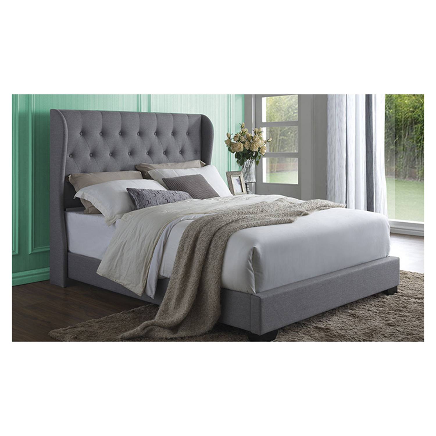 DG Casa Exeter Grey Linen Wingback King Bed without Mattress Grey DG Casa Exeter Grey Linen Wingback King Bed without Mattress Grey