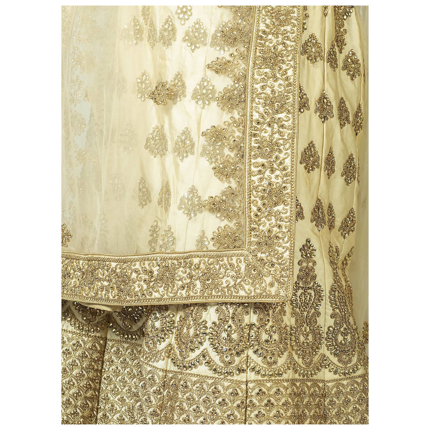 Pankhudii Beige & Gold Embroidered Semi-Stitched Lehenga Set Free Size Pankhudii Beige & Gold Embroidered Semi-Stitched Lehenga Set Free Size