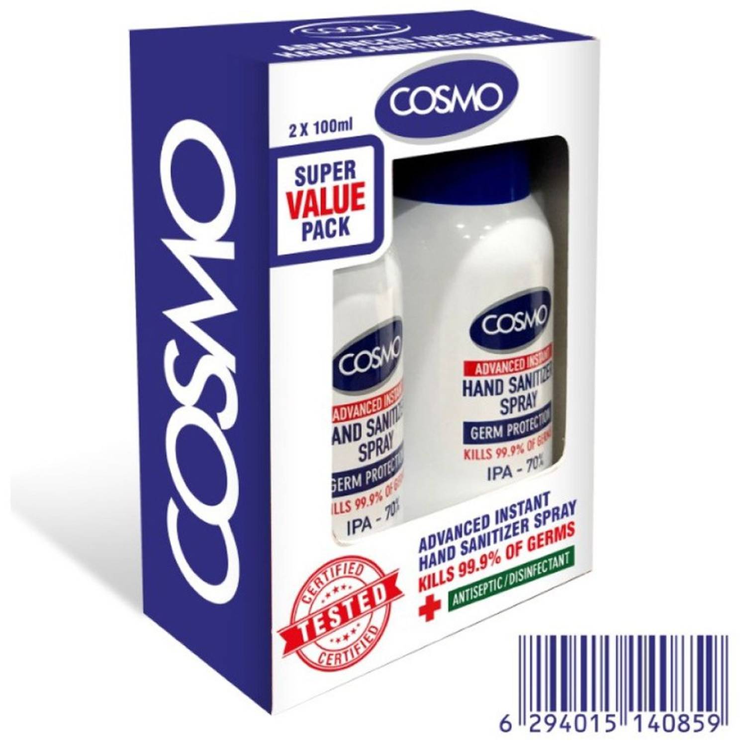 Cosmo Hand Sanitizer Spray 100ml x Pack of 2 Cosmo Hand Sanitizer Spray 100ml x Pack of 2