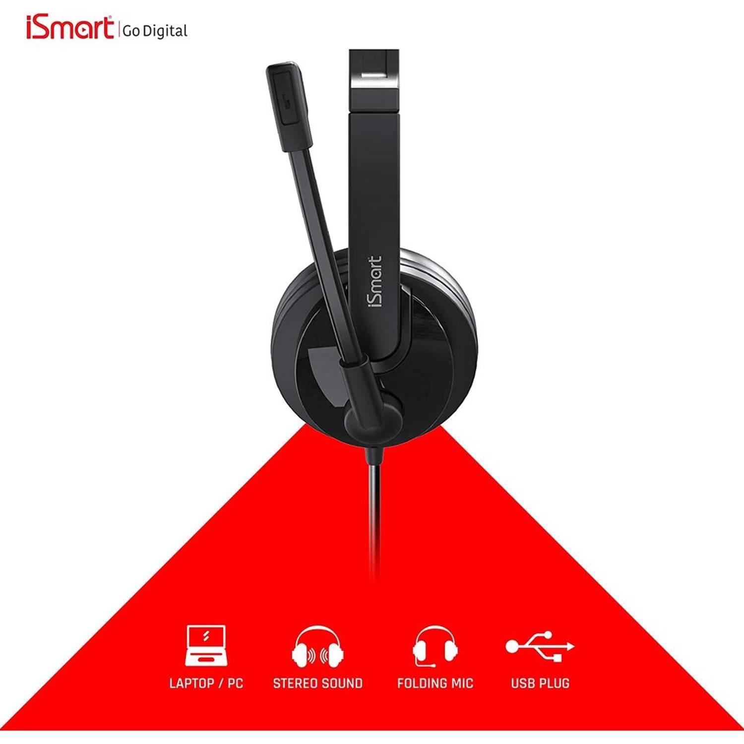 ISmart IC199 Wired Over Ear USB PC Headset Black ISmart IC199 Wired Over Ear USB PC Headset Black