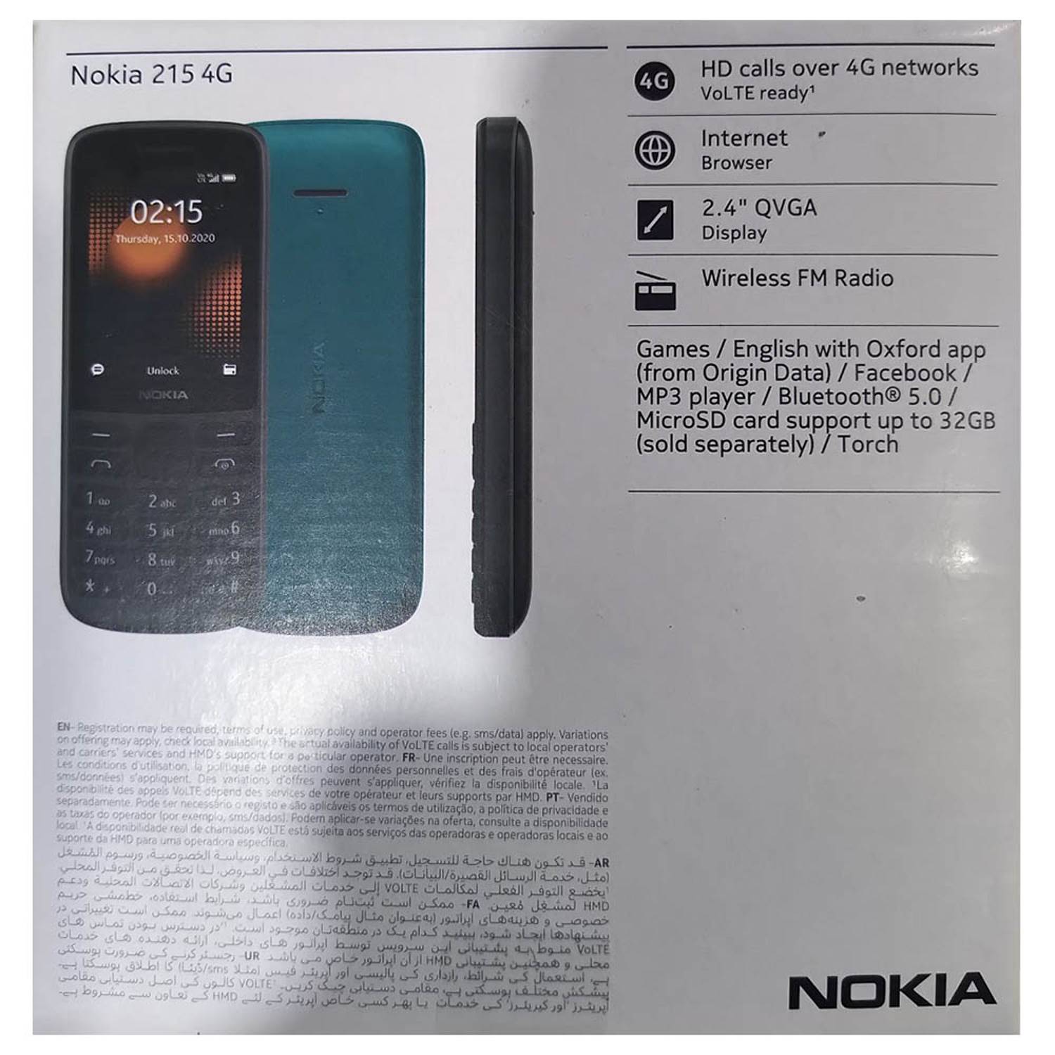Nokia 215 4G TA-1284 DS Mobile Phone Cyan 4G Smartphone Nokia 215 4G TA-1284 DS Mobile Phone Cyan 4G Smartphone