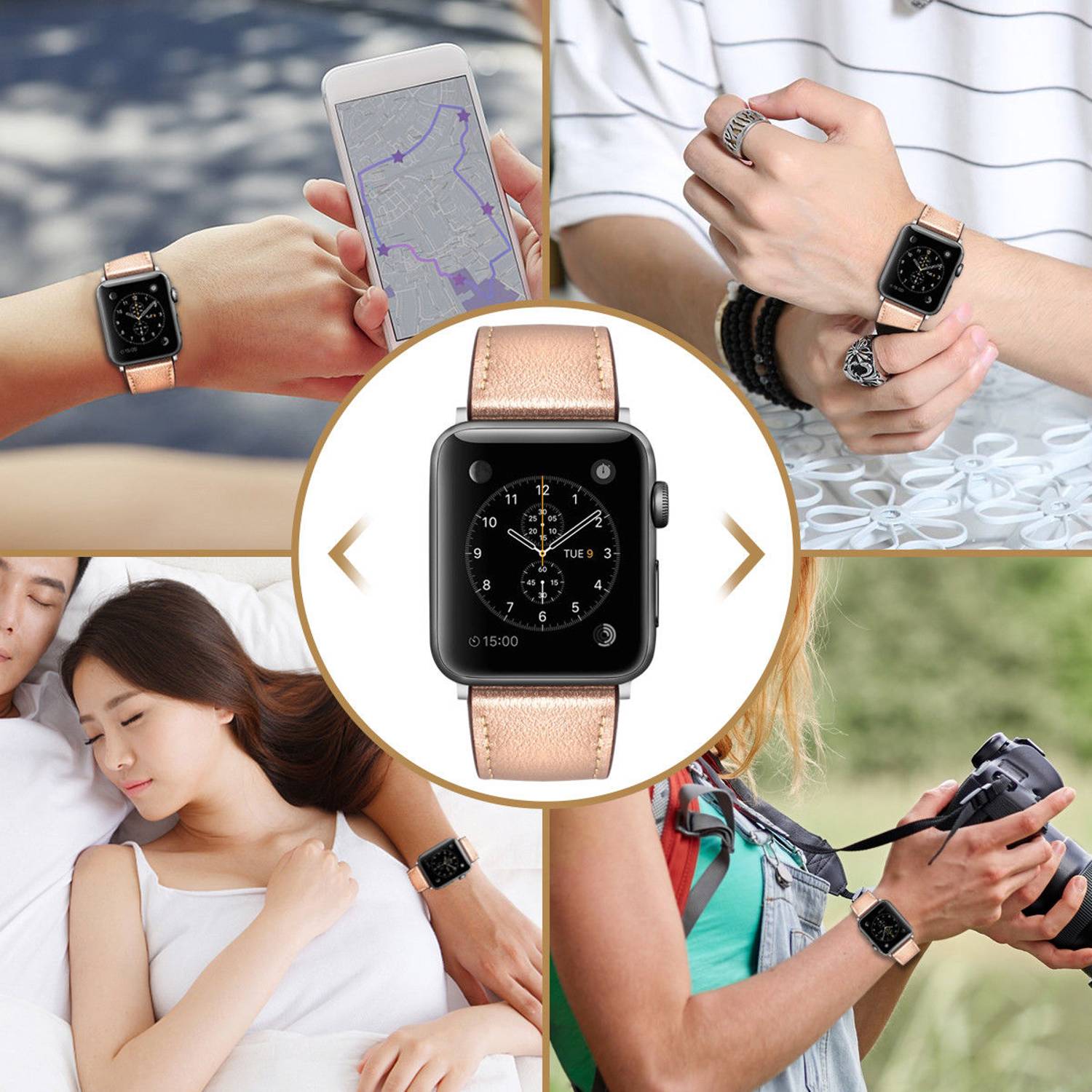 Amerteer Apple watch Band Compatible with Apple Watch Series 1/2/3/4/5/6 Rose Gold 42/44mm Amerteer Apple watch Band Compatible with Apple Watch Series 1/2/3/4/5/6 Rose Gold 42/44mm