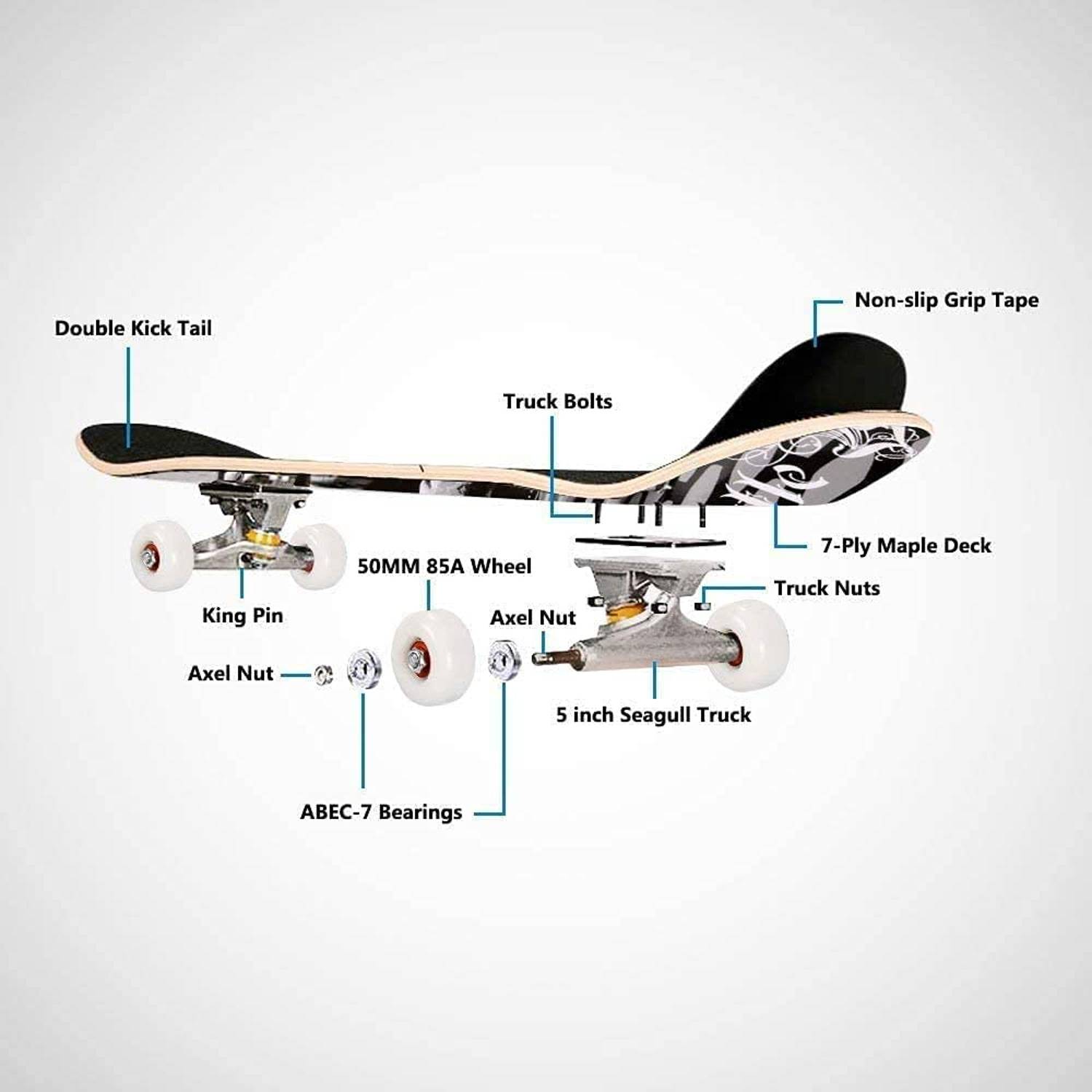 Ultimax - Complete Standard Skateboards With Plain Wheels For Beginners Kids Boys Girls Teenager- 31''x 8'' Maple Cruiser Pro Skate Board - Black Ultimax - Complete Standard Skateboards With Plain Wheels For Beginners Kids Boys Girls Teenager- 31''x 8'' Maple Cruiser Pro Skate Board - Black
