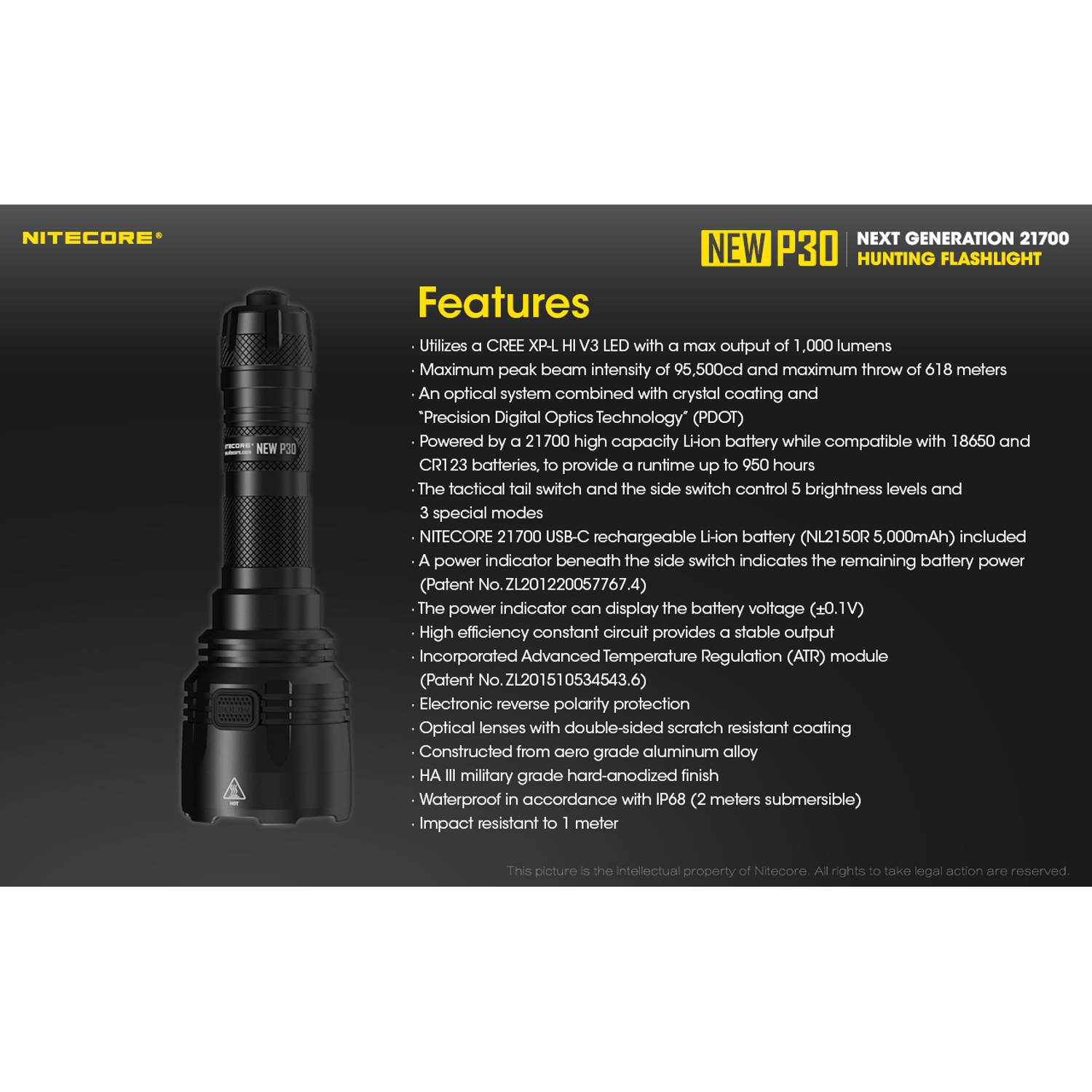 Nitecore NEW P30 1000 Lumen Long Throw Hunting Flashlight Nitecore NEW P30 1000 Lumen Long Throw Hunting Flashlight