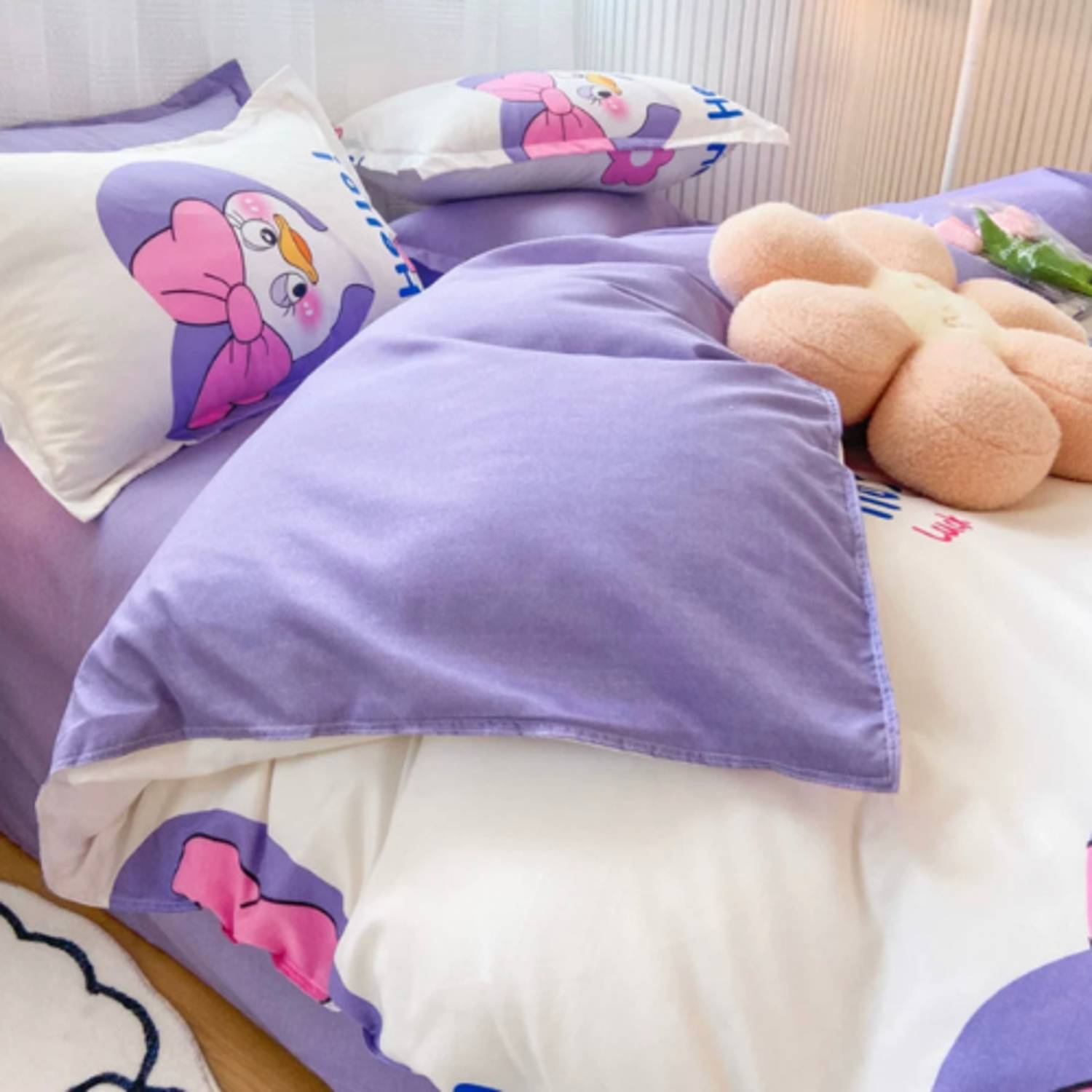 Luna Home Single Size 4 Pieces Bedding Set Without Filler, Cute Duck Design Luna Home Single Size 4 Pieces Bedding Set Without Filler, Cute Duck Design