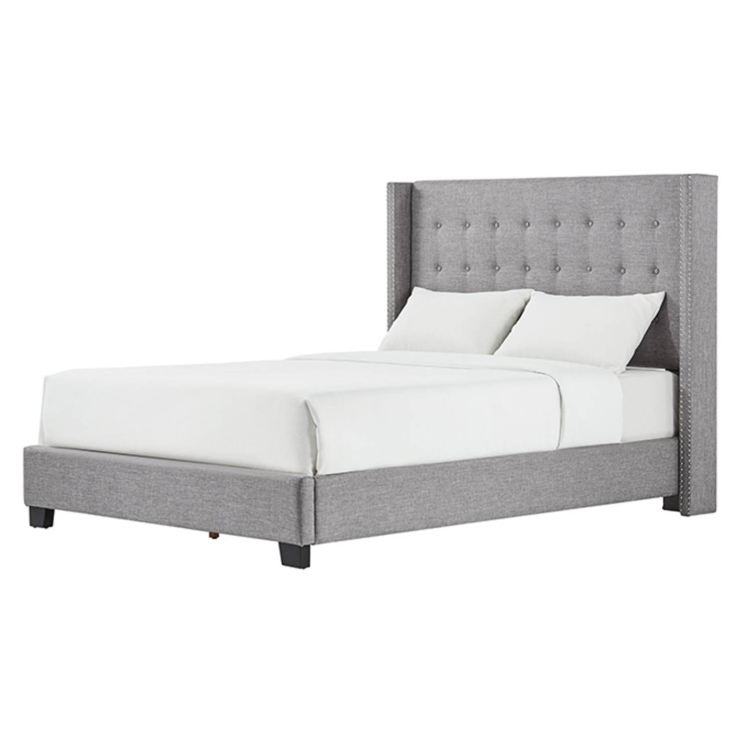 Melina Tufted Linen Wingback Queen Bed with Mattress Grey Melina Tufted Linen Wingback Queen Bed with Mattress Grey