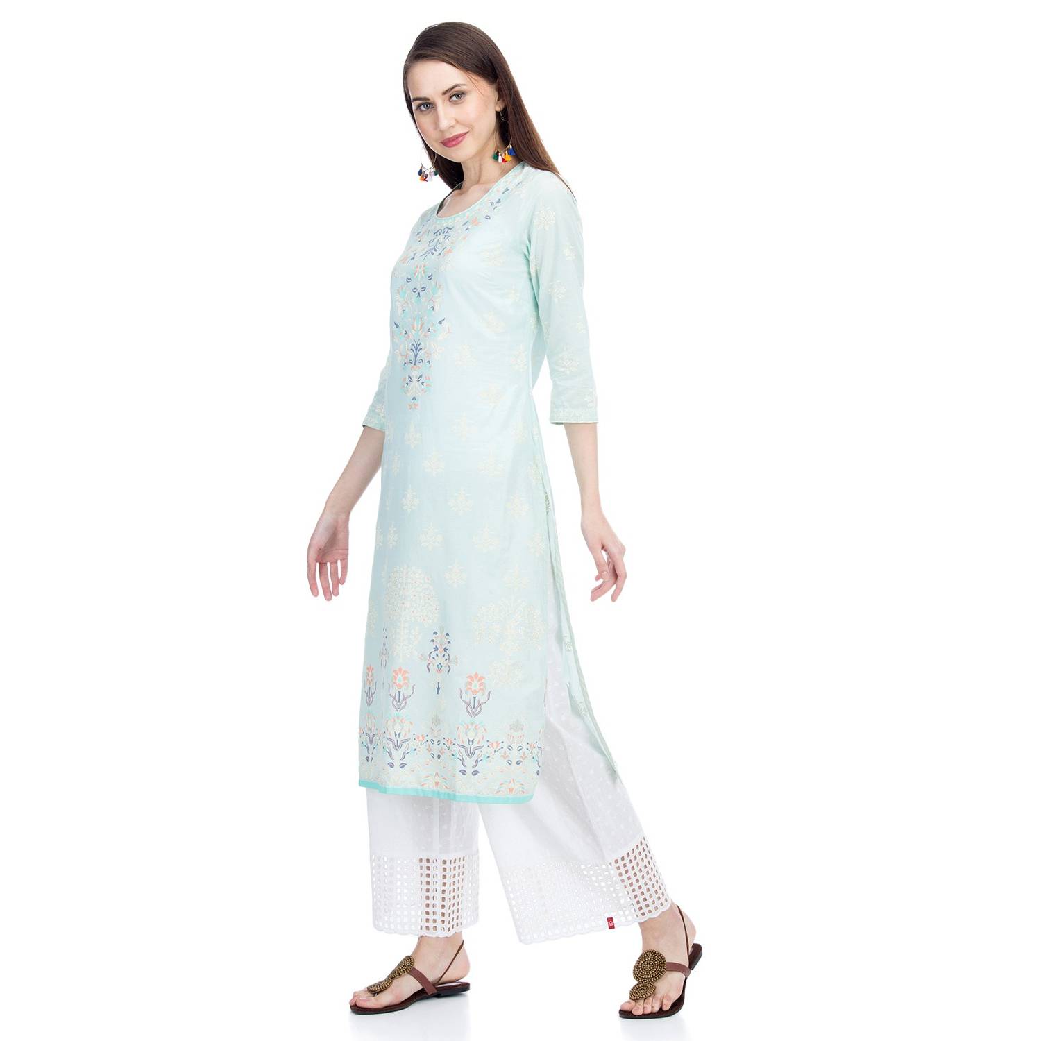 BIBA Aqua Blue Printed Straight Kurta Size 34 BIBA Aqua Blue Printed Straight Kurta Size 34
