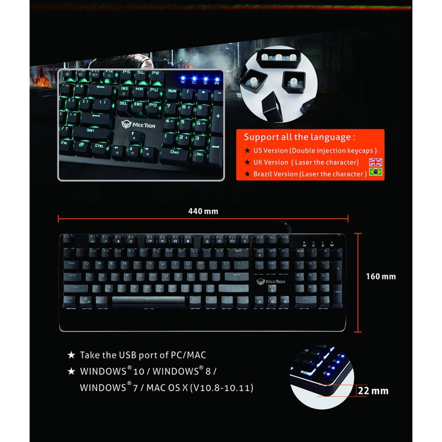 Meetion Mechanical Gaming Keyboard 180cm Black Meetion Mechanical Gaming Keyboard 180cm Black