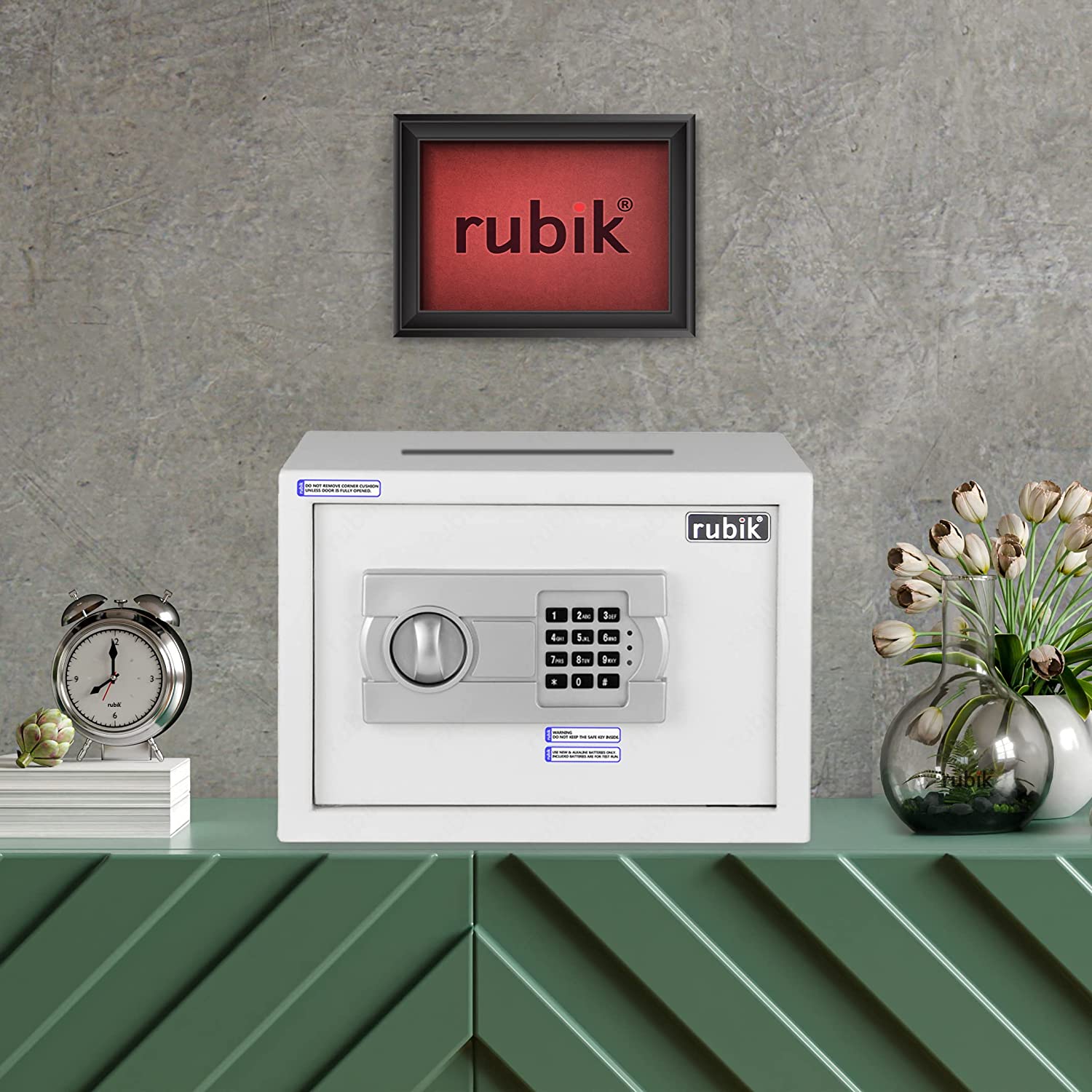 Rubik Drop Slot Safe Box with Digital Keypad and Key Lock A4 Document Size for Cash Deposit on Top Home Office (25x35x25cm) White Rubik Drop Slot Safe Box with Digital Keypad and Key Lock A4 Document Size for Cash Deposit on Top Home Office (25x35x25cm) White