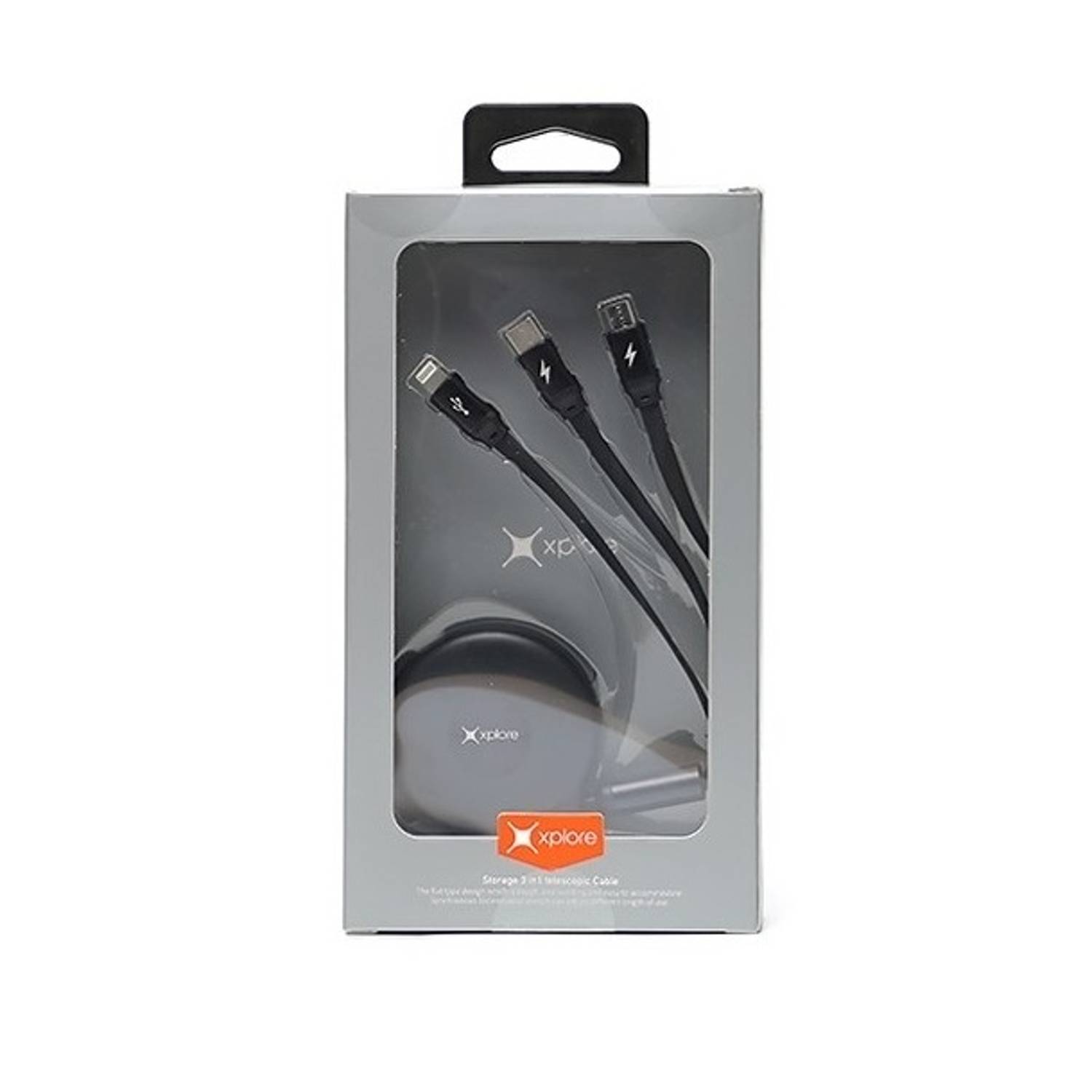 Xplore 3in1 Telescopic Cable (Micro+Lightning+Type C) 1m - Black Xplore 3in1 Telescopic Cable (Micro+Lightning+Type C) 1m - Black