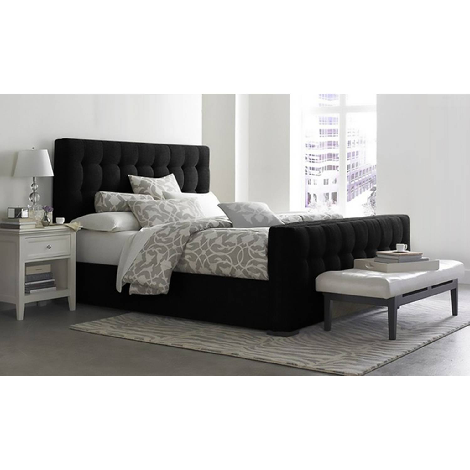 Padded Modern-Style Bed Super King with Mattress Black Padded Modern-Style Bed Super King with Mattress Black