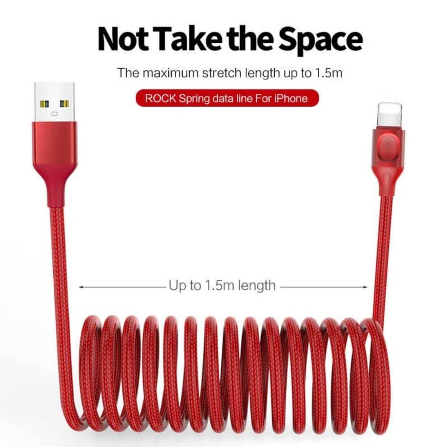 Rock Lightning Metal Stretchable Charging And Synchronization Cable 1.5m Max 150millimeter Red Rock Lightning Metal Stretchable Charging And Synchronization Cable 1.5m Max 150millimeter Red