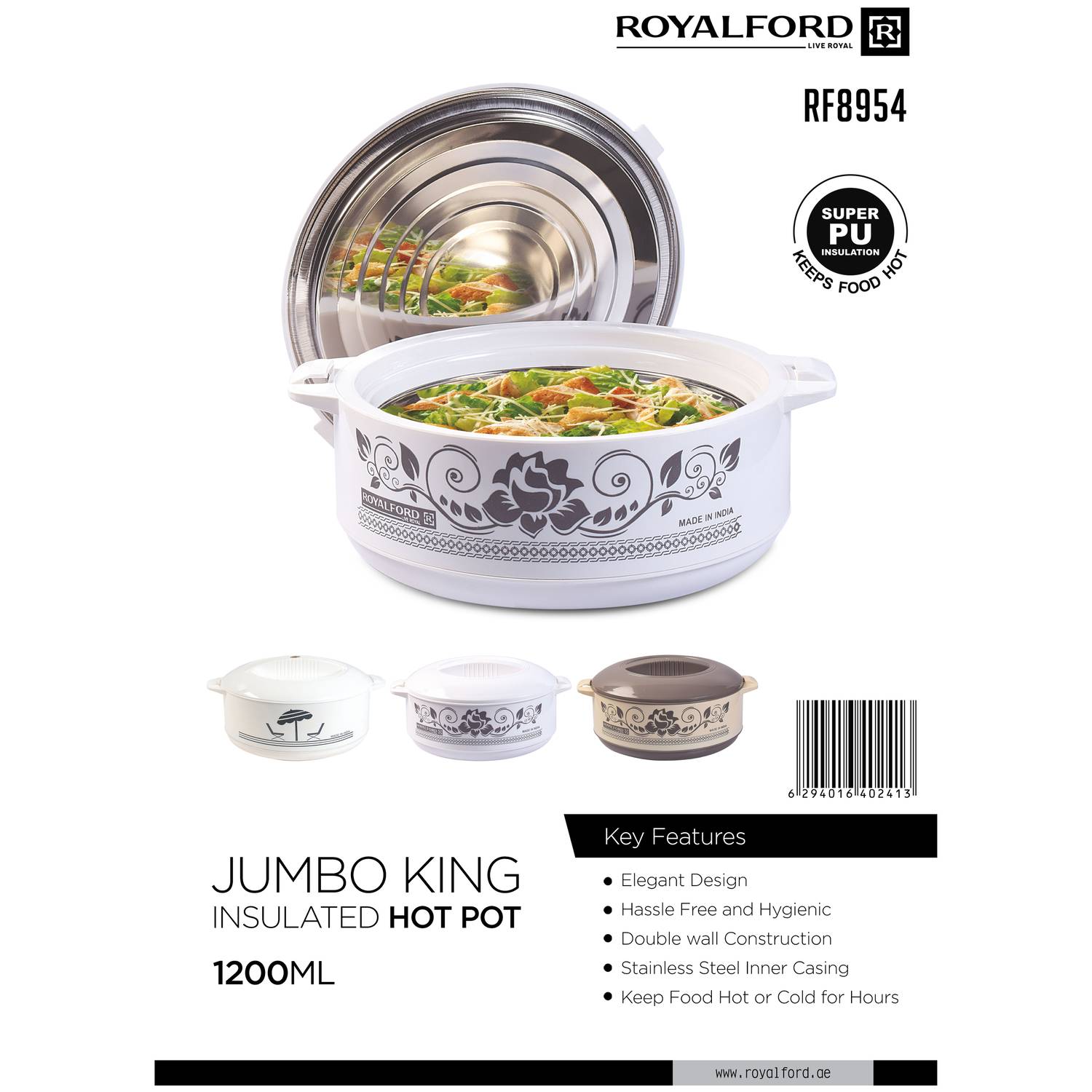 RoyalFord JumboKing Plastic Insulated Hot Pot 1.2L White RoyalFord JumboKing Plastic Insulated Hot Pot 1.2L White