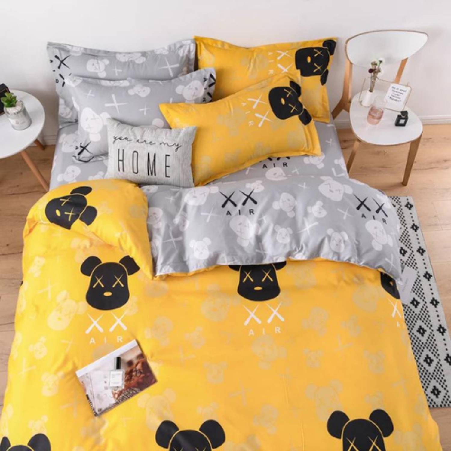 Luna Home Single Size 4 Pieces Bedding Set Without Filler, Yellow Color Kaws Design Luna Home Single Size 4 Pieces Bedding Set Without Filler, Yellow Color Kaws Design