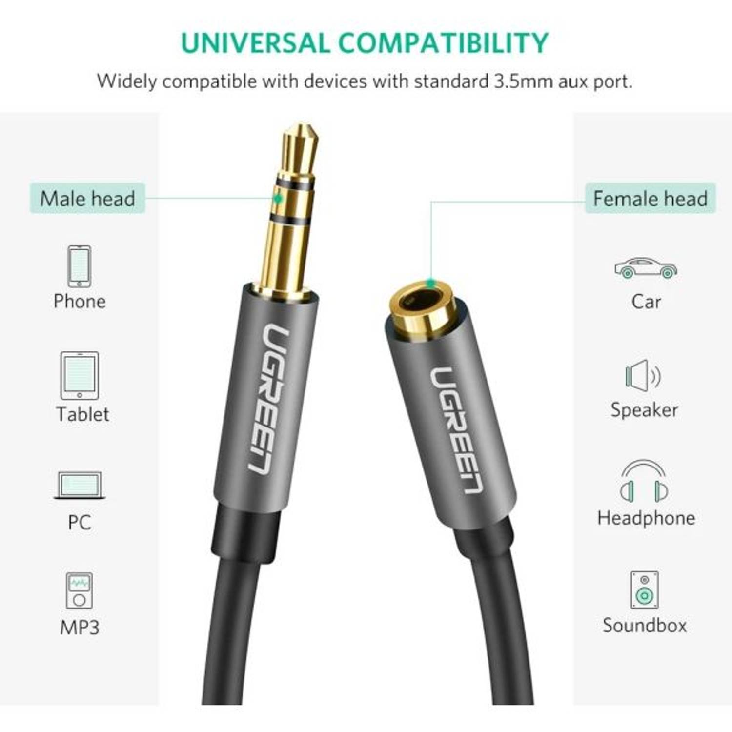 Ugreen 3.5mm Headphone Extension Cable 2m Black Ugreen 3.5mm Headphone Extension Cable 2m Black