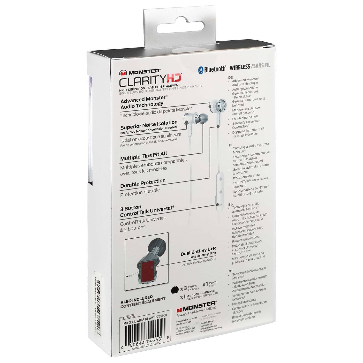 Monster Clarity HD Wireless In-Ear Bluetooth Headphone White 137031-00 Monster Clarity HD Wireless In-Ear Bluetooth Headphone White 137031-00