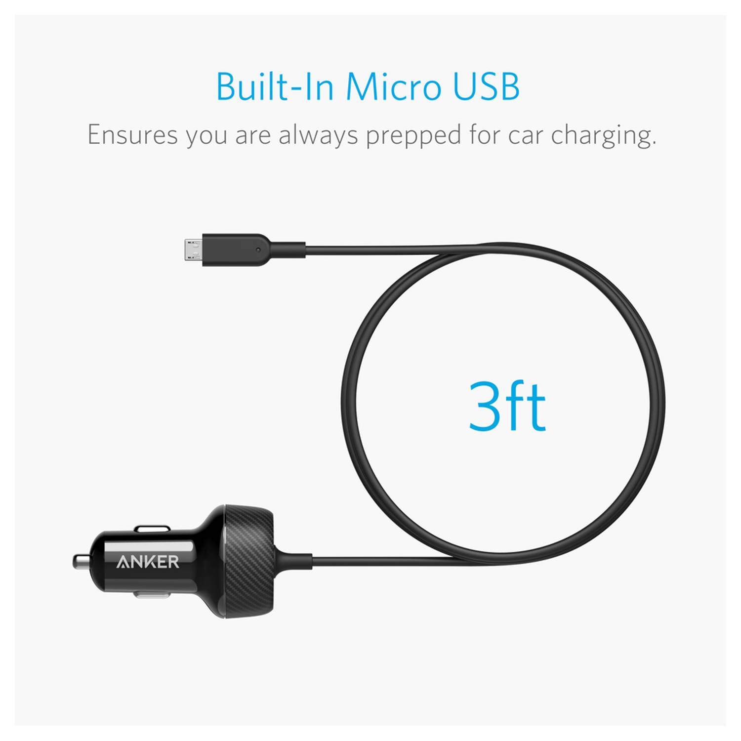 Anker Power Drive 2Port Car Charger With Micro USB Cable 0.9m Black Anker Power Drive 2Port Car Charger With Micro USB Cable 0.9m Black