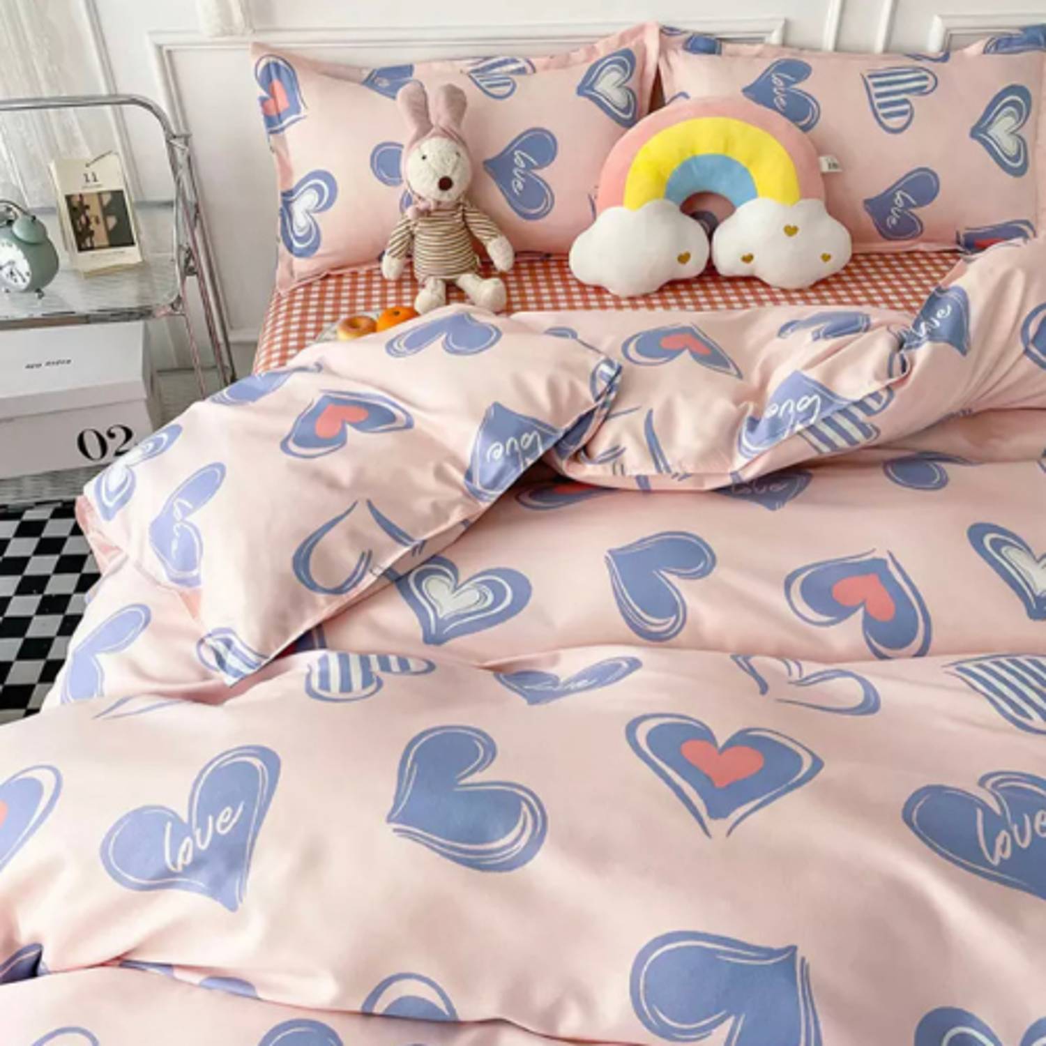 Luna Home Queen/double Size 6 Pieces Bedding Set Without Filler , Purple Hearts Design Luna Home Queen/double Size 6 Pieces Bedding Set Without Filler , Purple Hearts Design