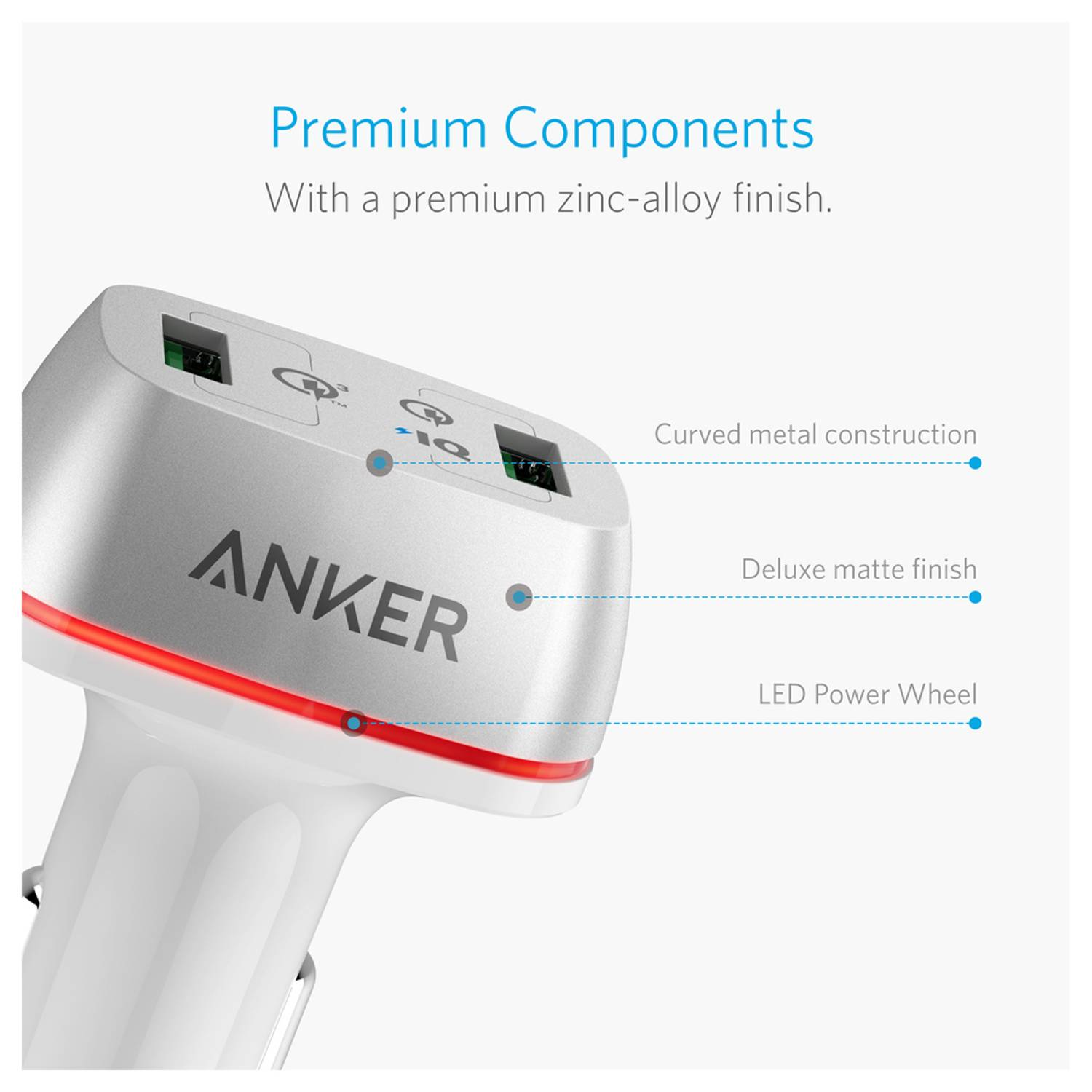 Anker PowerDrive+2 Quick Car Charger - White Anker PowerDrive+2 Quick Car Charger - White