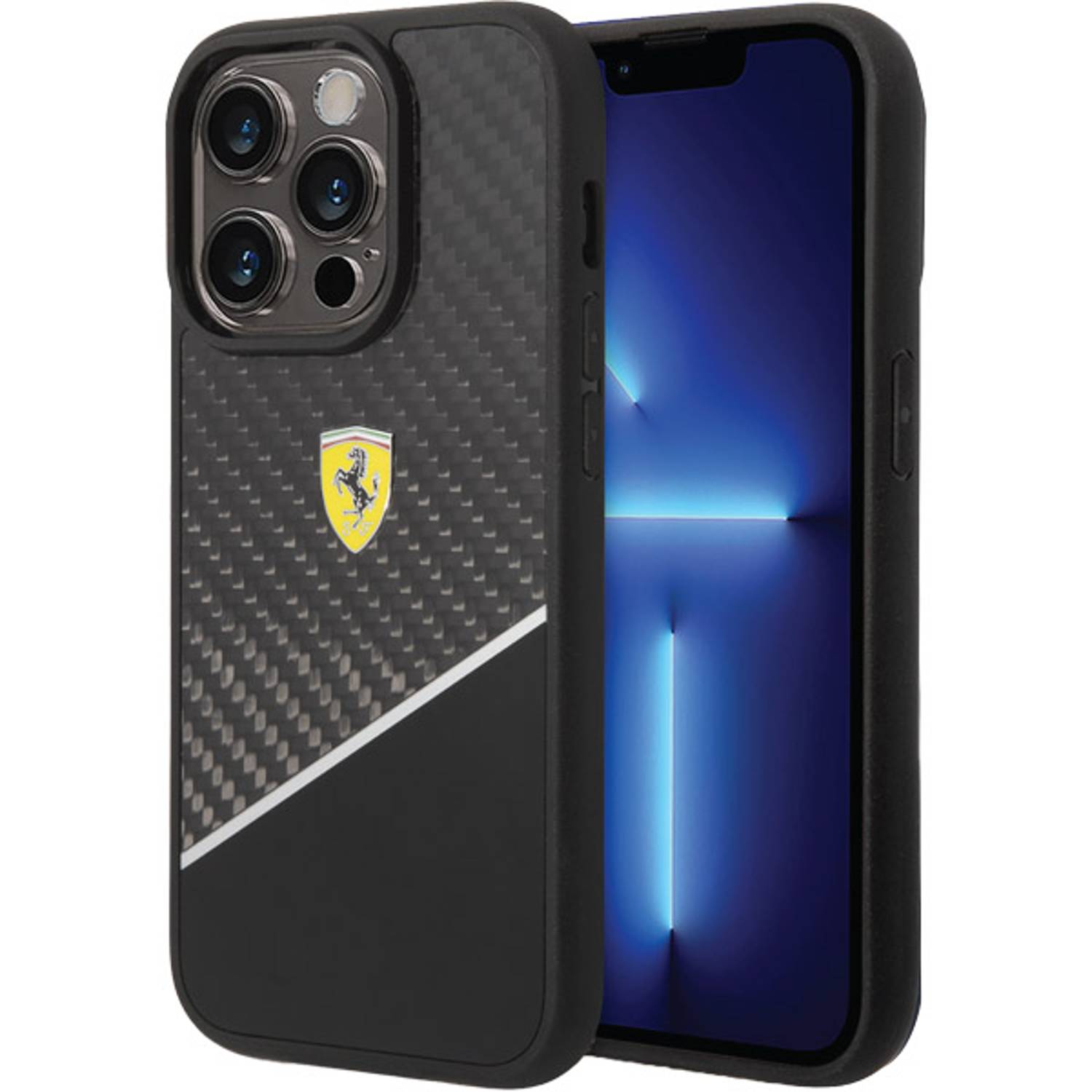 Ferrari Bimaterial Carbon Case Black With Silver Stripe iPhone 14 Pro Ferrari Bimaterial Carbon Case Black With Silver Stripe iPhone 14 Pro