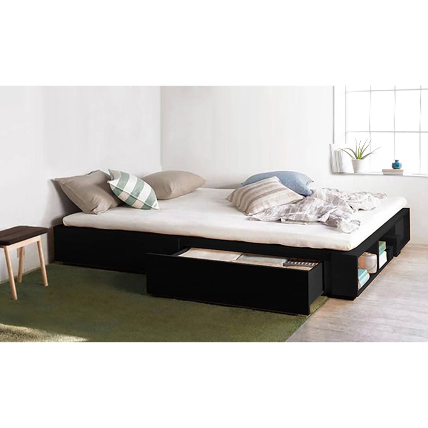 Solid MDF Wood Storage Bed Super King with Mattress Black Solid MDF Wood Storage Bed Super King with Mattress Black