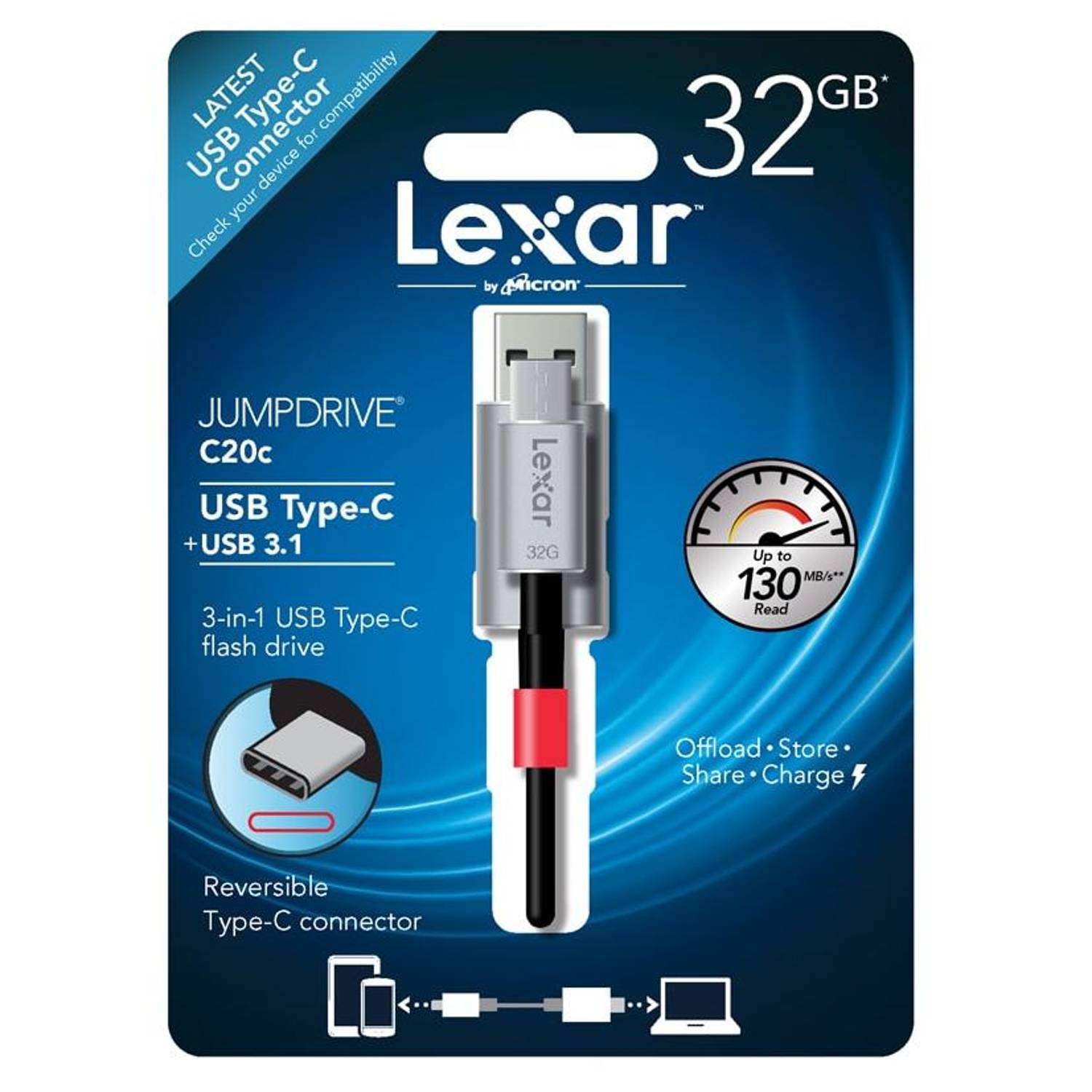Lexar Jumpdrive C20c USB C OTG Flash Drive 32GB LJDC20C32GBBEU Lexar Jumpdrive C20c USB C OTG Flash Drive 32GB LJDC20C32GBBEU