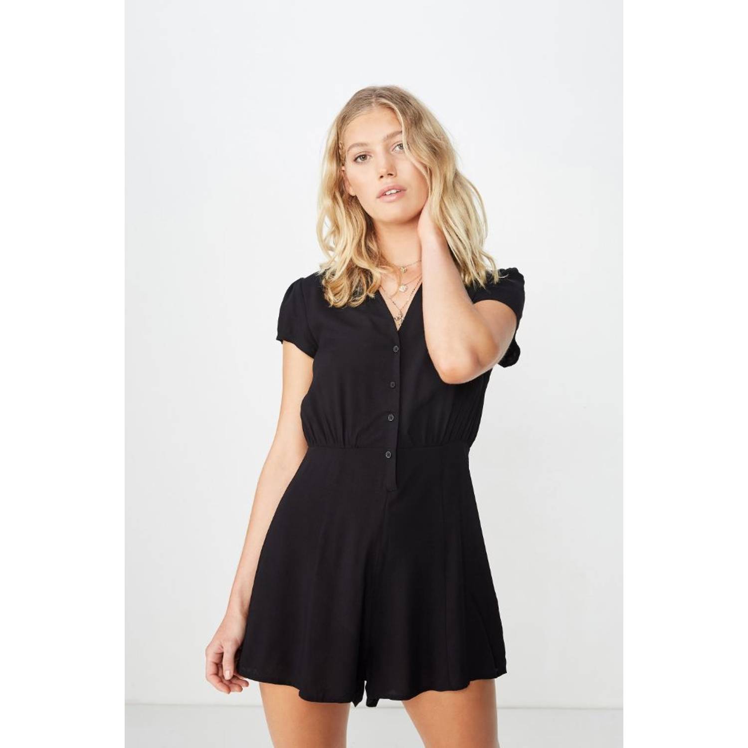 Cotton On Woven Aria Short Sleeve Playsuit Black Extra Small Cotton On Woven Aria Short Sleeve Playsuit Black Extra Small