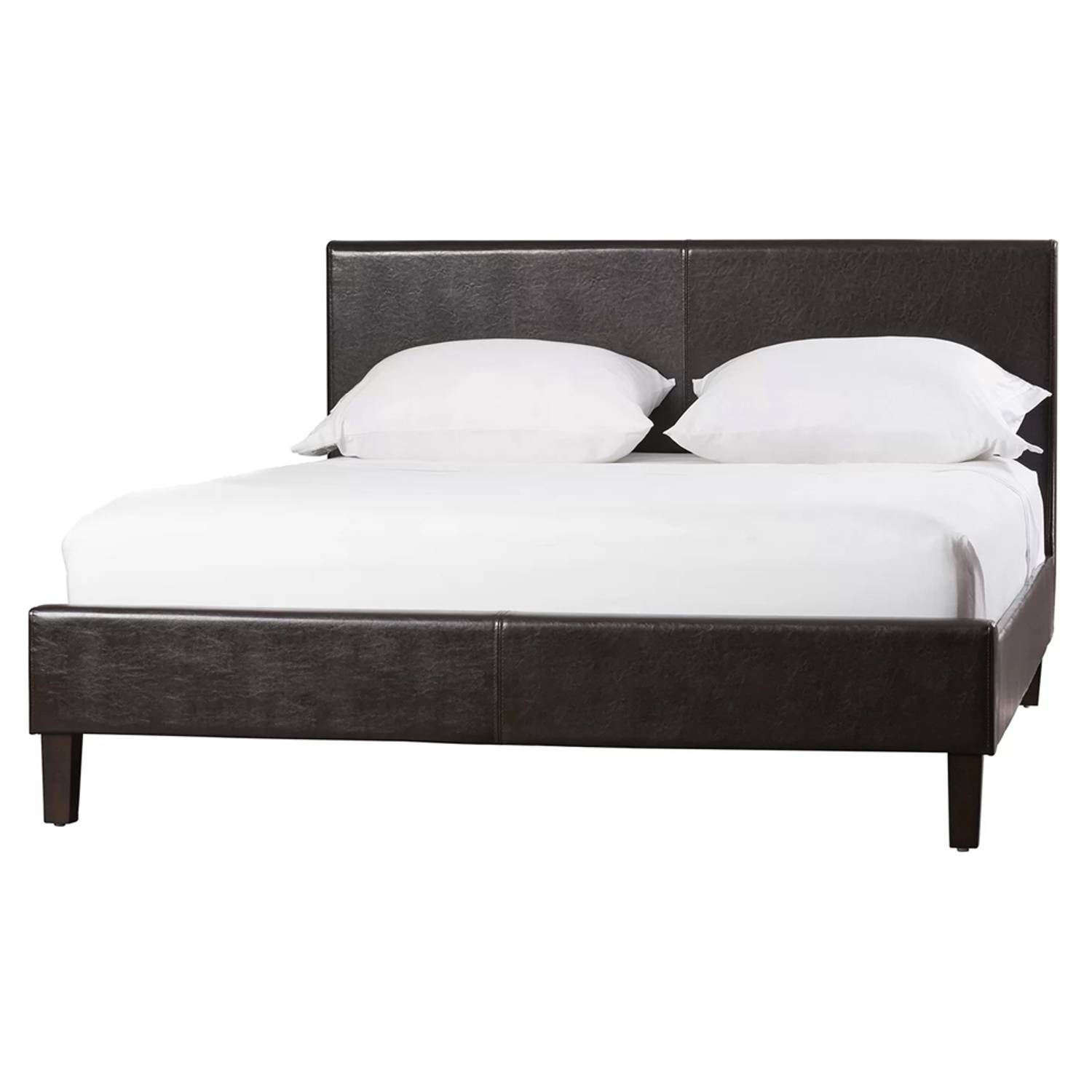 Modern Faux Leather Platform Bed Queen Brown Modern Faux Leather Platform Bed Queen Brown
