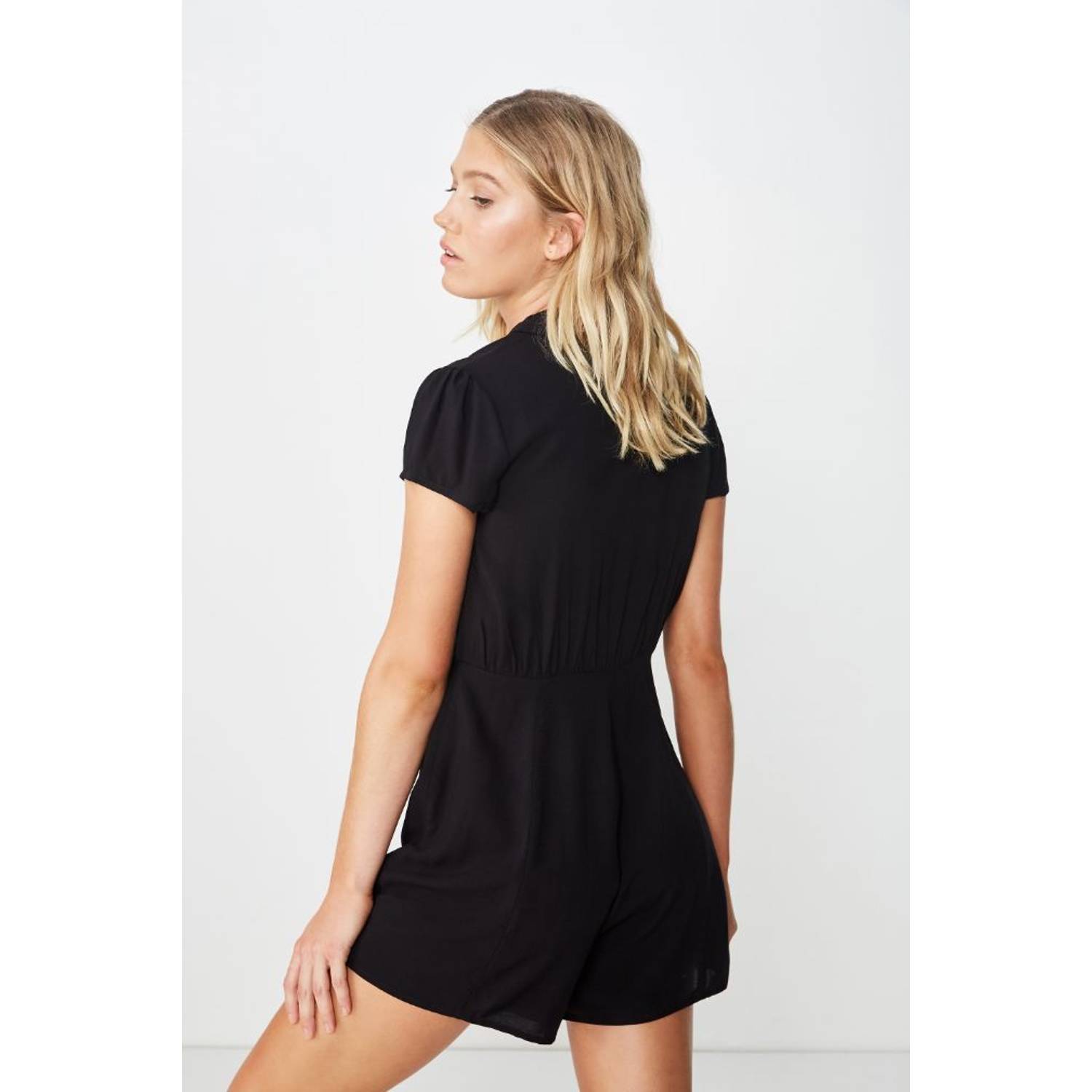 Cotton On Woven Aria Short Sleeve Playsuit Black Extra Small Cotton On Woven Aria Short Sleeve Playsuit Black Extra Small