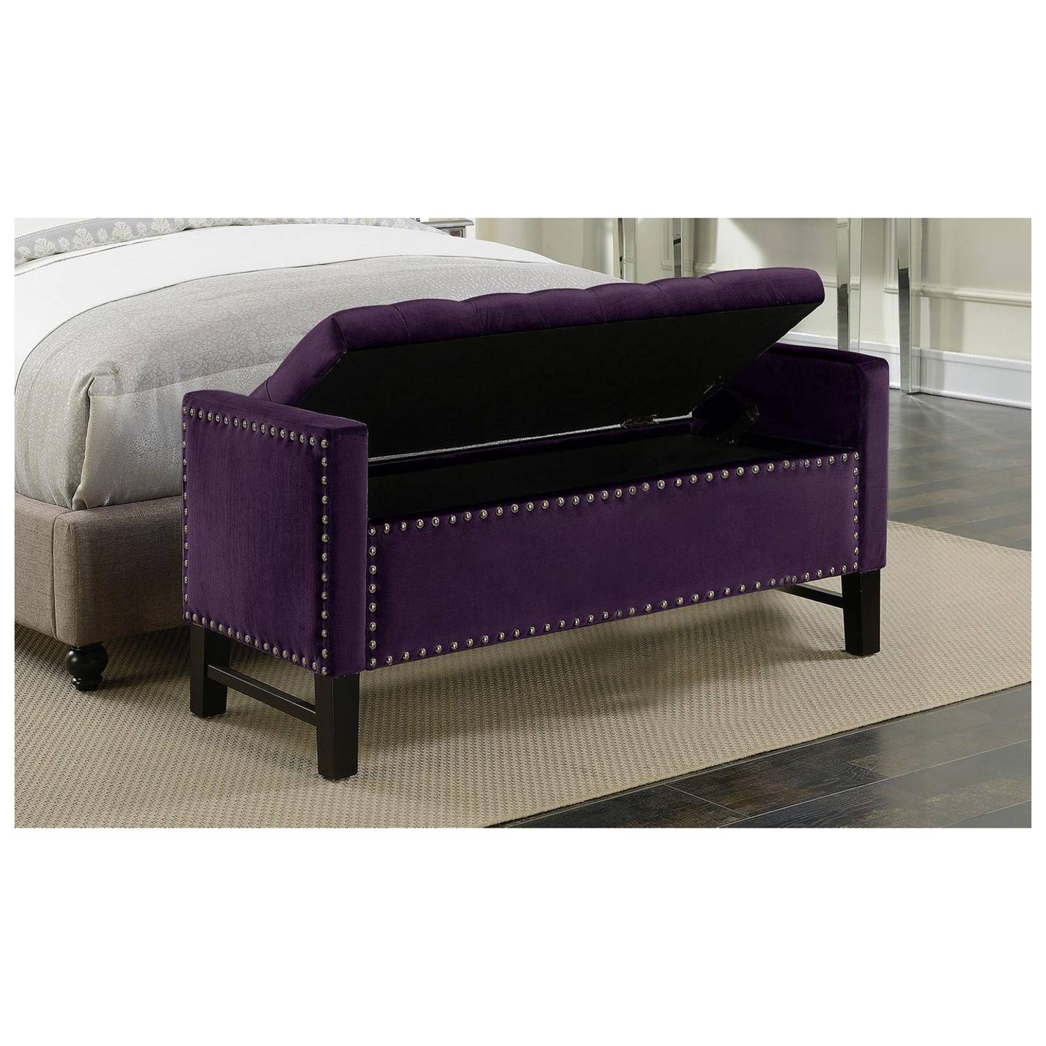 Marcus Velvet Button Tufted Storage Bench Plum Marcus Velvet Button Tufted Storage Bench Plum