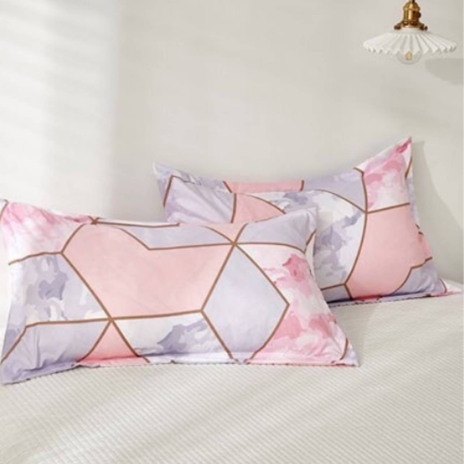 Luna Home Single Size 4 Pieces Bedding Set Without Filler, Pink Geometric Marble Design Luna Home Single Size 4 Pieces Bedding Set Without Filler, Pink Geometric Marble Design