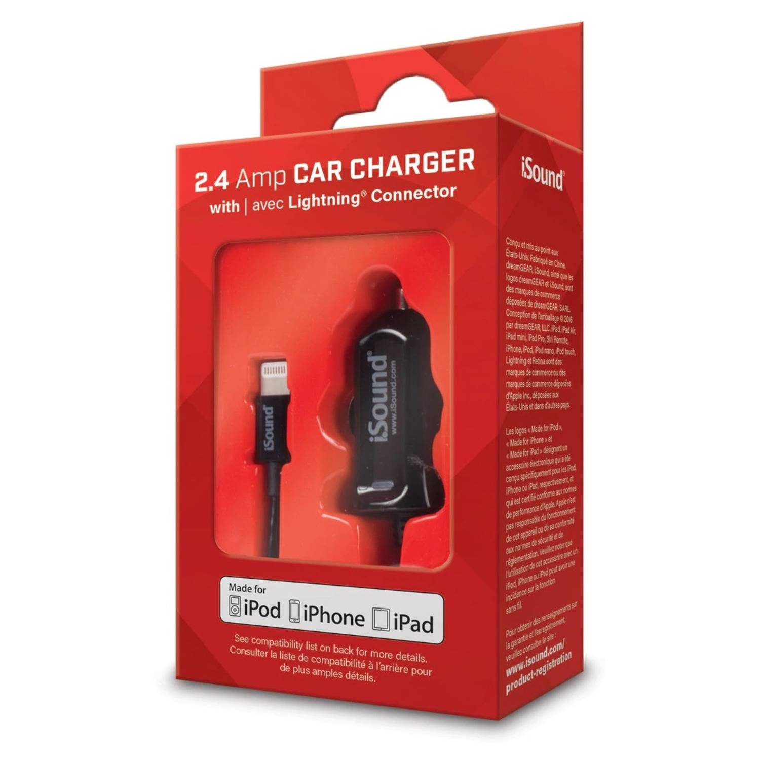 iSound Car Charger 2.4A With Lightning Cable Black iSound Car Charger 2.4A With Lightning Cable Black