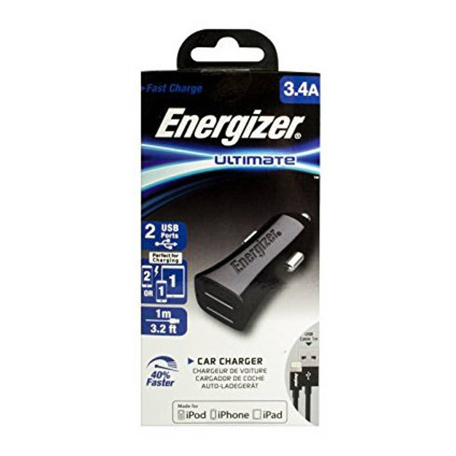 Energizer Ultimate Dual USB Car Charger Black - DCA2DUBK3 Energizer Ultimate Dual USB Car Charger Black - DCA2DUBK3