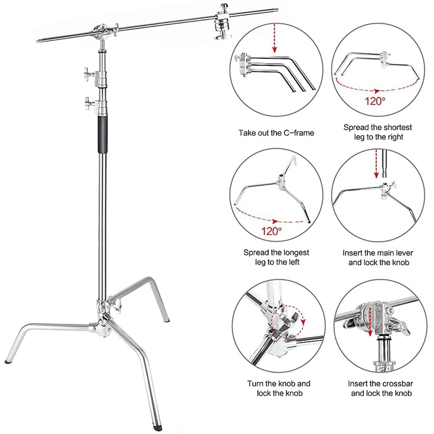 Coopic C Stand Stainless Steel 336cm/10.8ft Max. Height Studio Photo Video 4 Feet Holding Arm Grip With Turtle Base For Light Reflector (1pack Cstand) Coopic C Stand Stainless Steel 336cm/10.8ft Max. Height Studio Photo Video 4 Feet Holding Arm Grip With Turtle Base For Light Reflector (1pack Cstand)