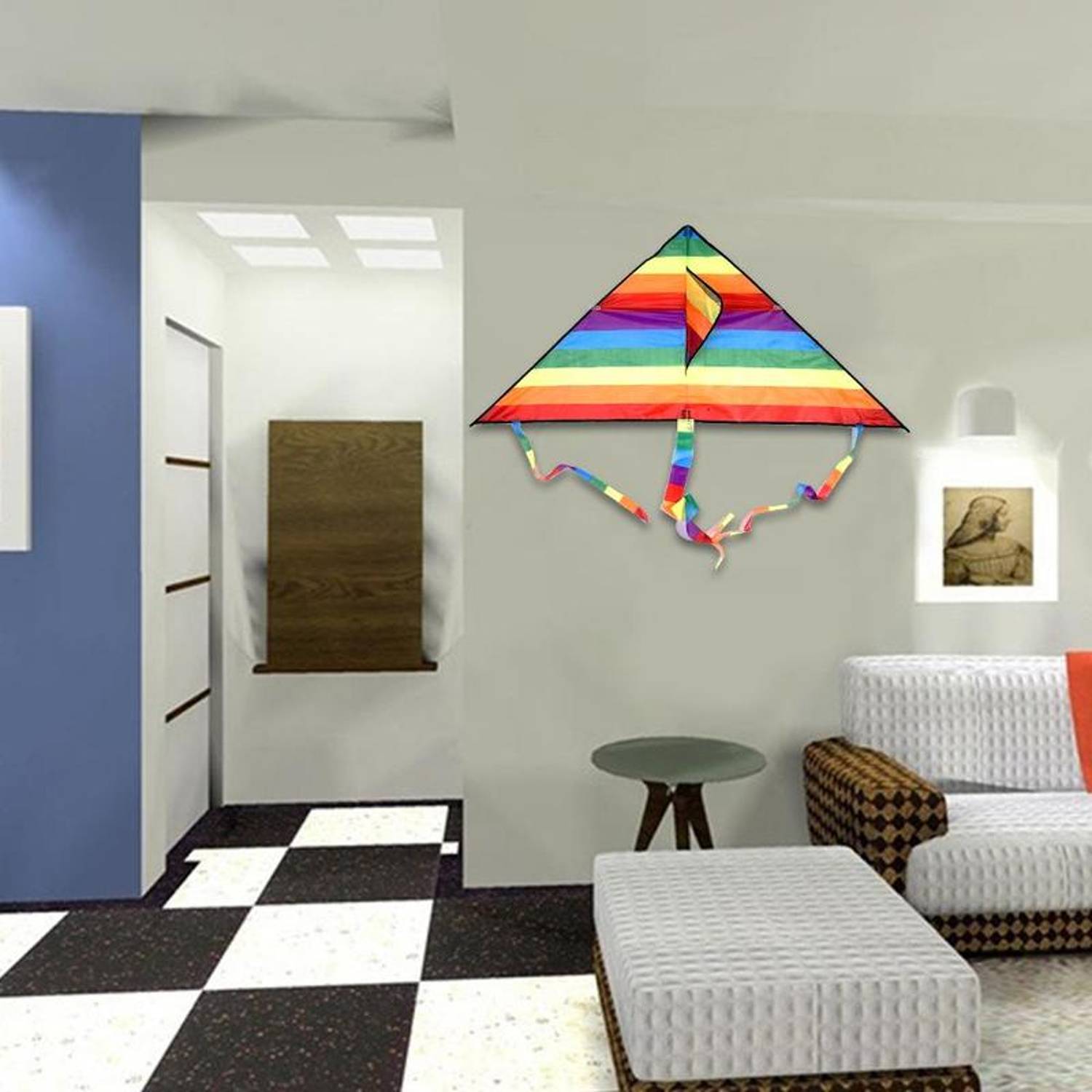 Lavish Rainbow Color Triangle Kite Long Tail With Control Bar And Line Lavish Rainbow Color Triangle Kite Long Tail With Control Bar And Line