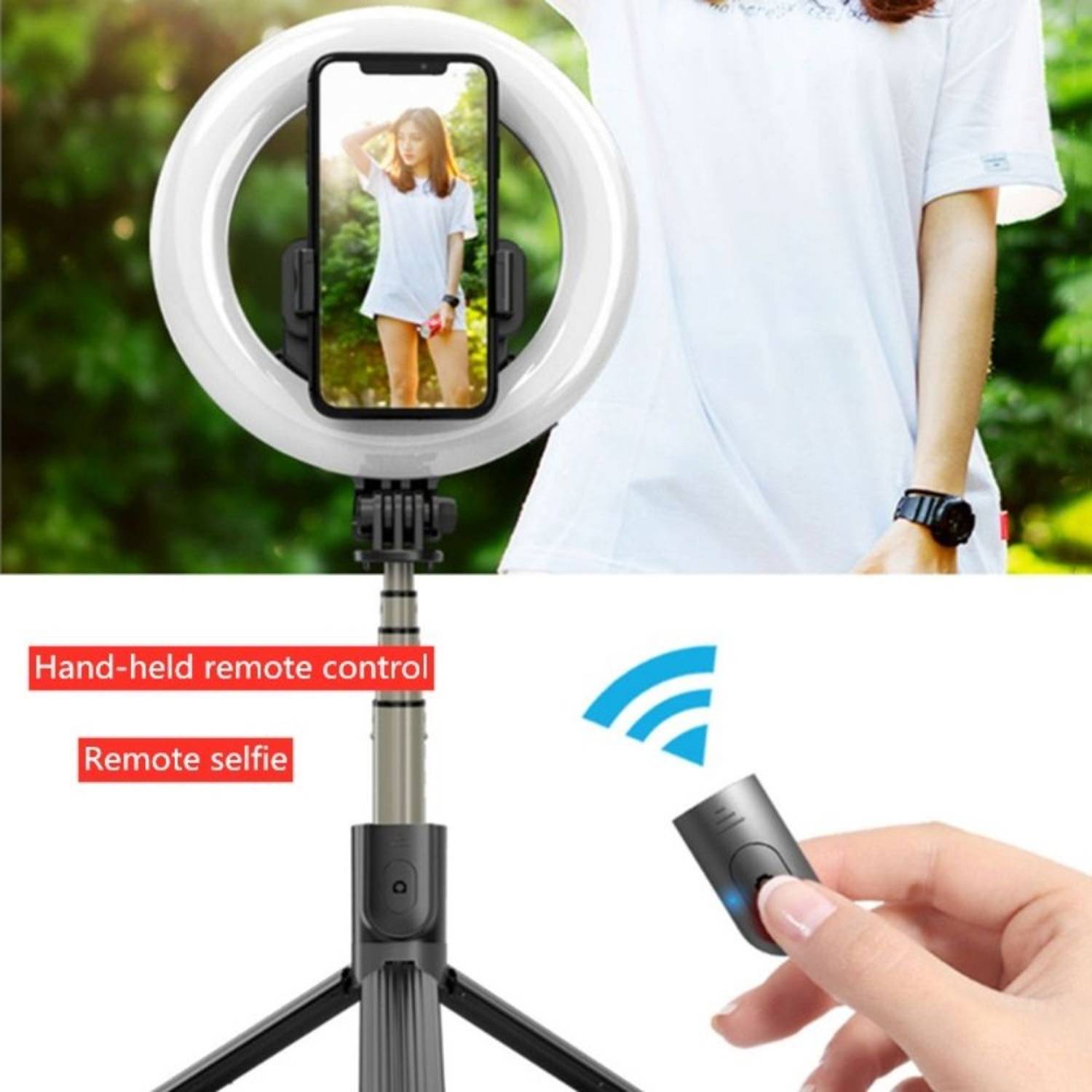 WaveWi LED Ring Light Selfie Stick 6.3 inch Black and White WaveWi LED Ring Light Selfie Stick 6.3 inch Black and White