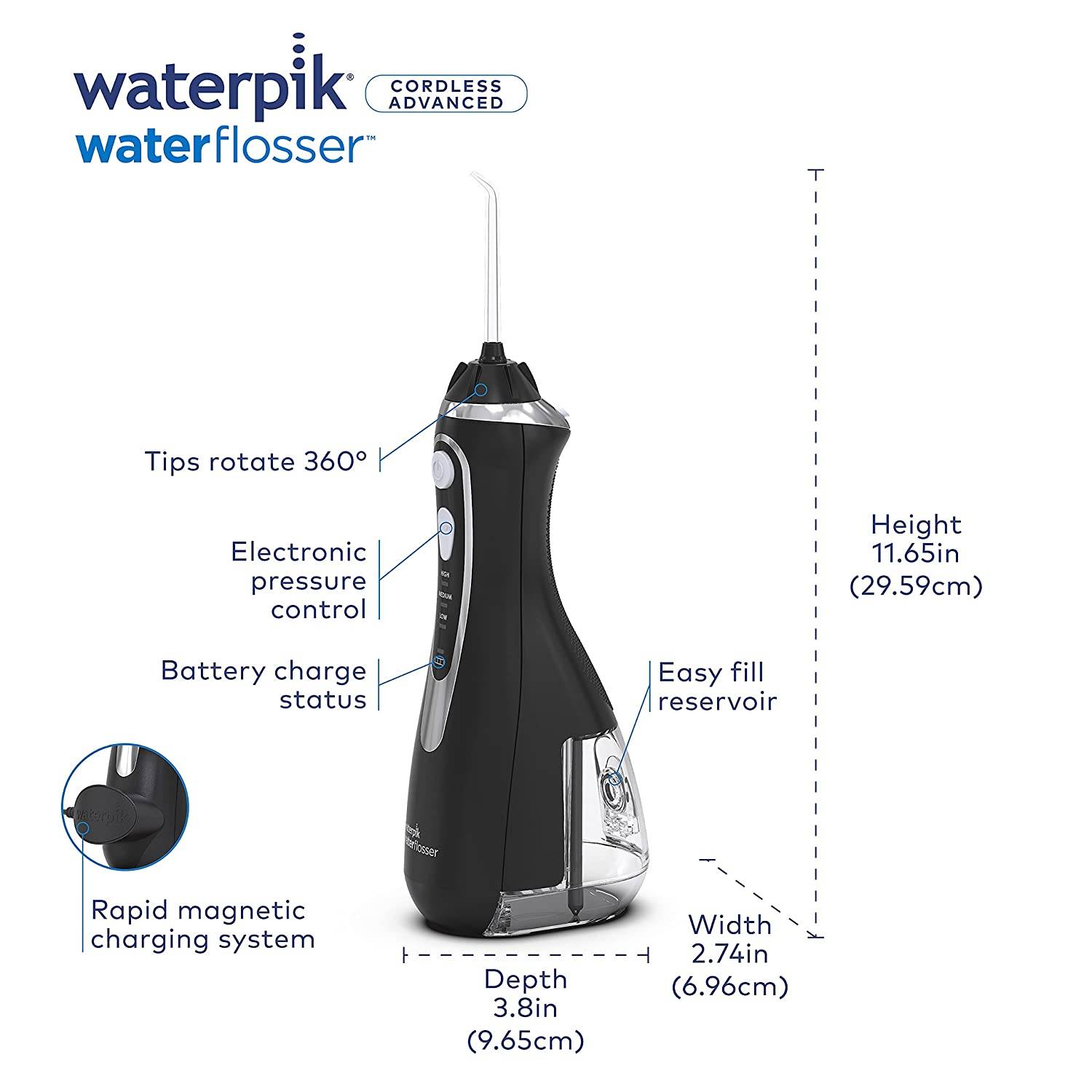 Waterpik Cordless Water Flosser Rechargeable Portable Oral Irrigator For Travel & Home - Cordless Advanced, Wp-562 Black Waterpik Cordless Water Flosser Rechargeable Portable Oral Irrigator For Travel & Home - Cordless Advanced, Wp-562 Black