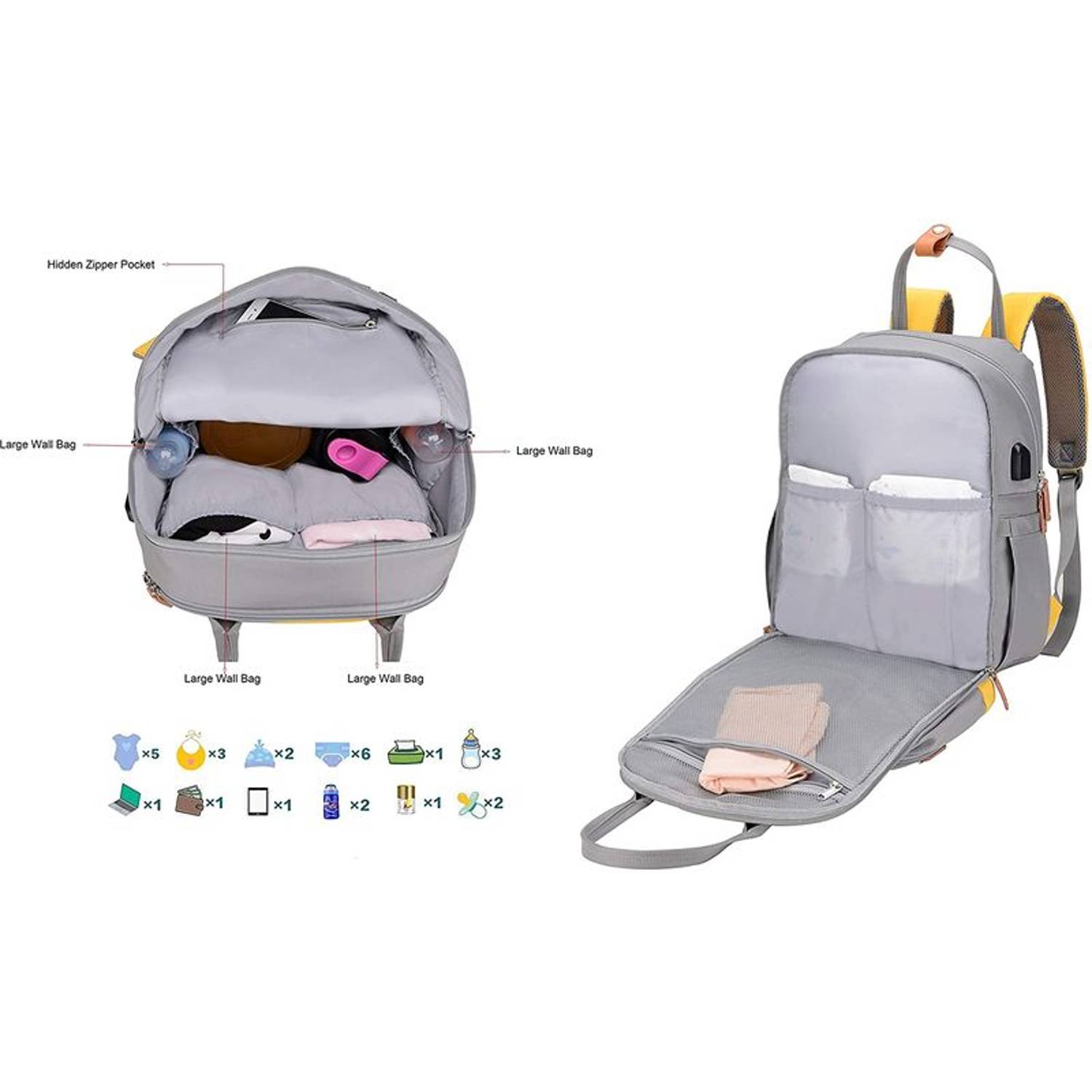 Menions Baby Diaper Changing Back Pack Grey Yellow Menions Baby Diaper Changing Back Pack Grey Yellow