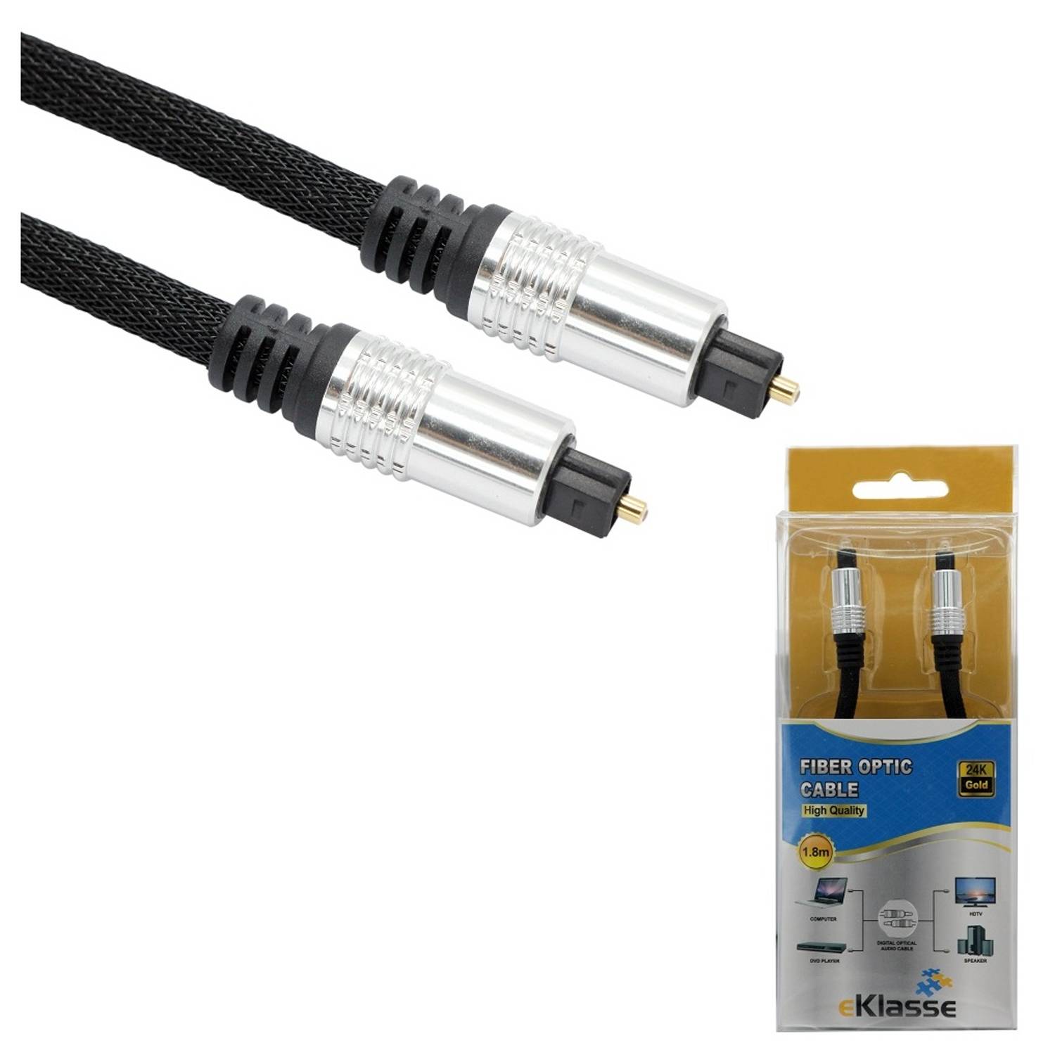 Eklasse Fiber Optic Nylon Braided Cable 1.8M Black Eklasse Fiber Optic Nylon Braided Cable 1.8M Black