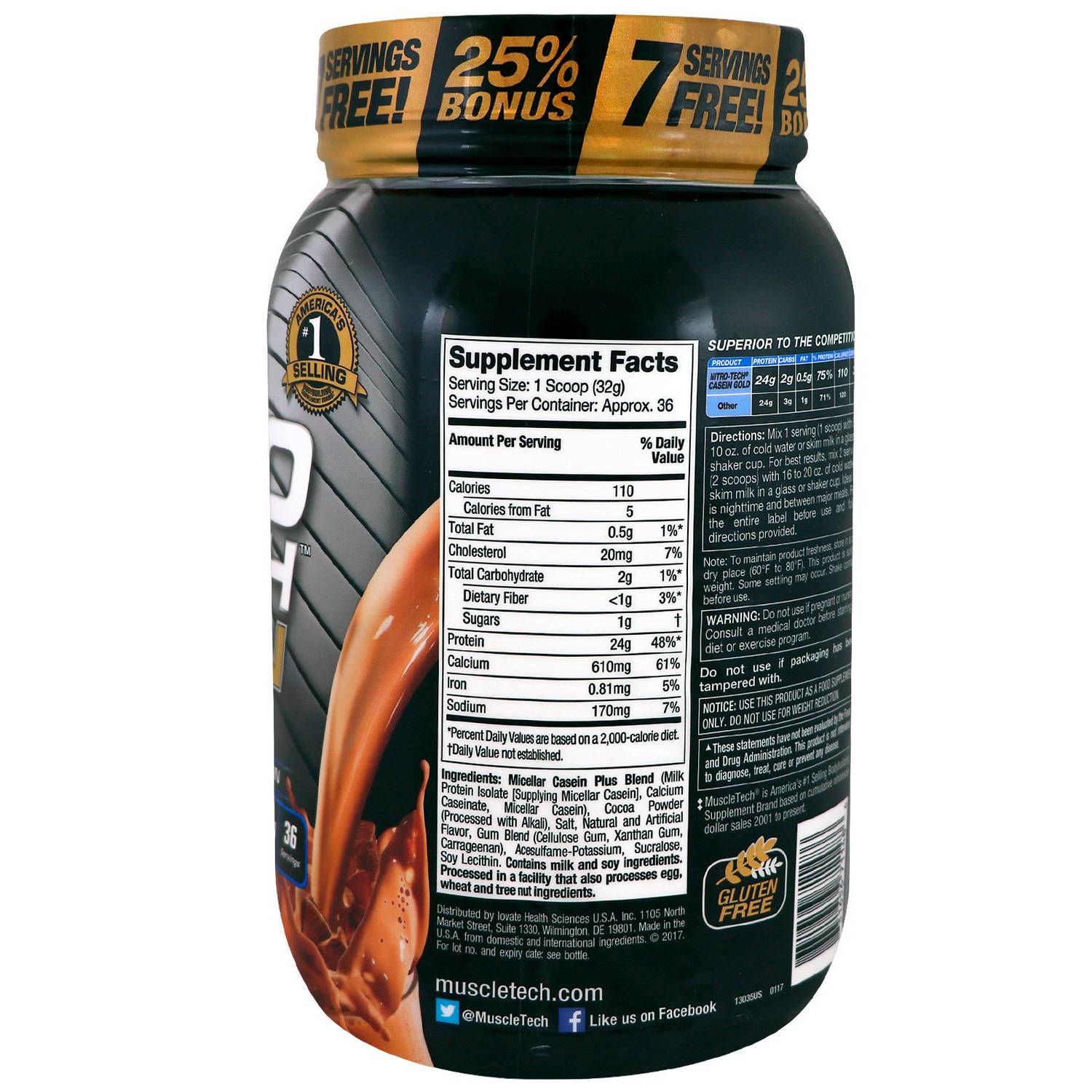 MuscleTech Nitro Tech Casein Gold Chocolate Supreme 2.5LB MuscleTech Nitro Tech Casein Gold Chocolate Supreme 2.5LB