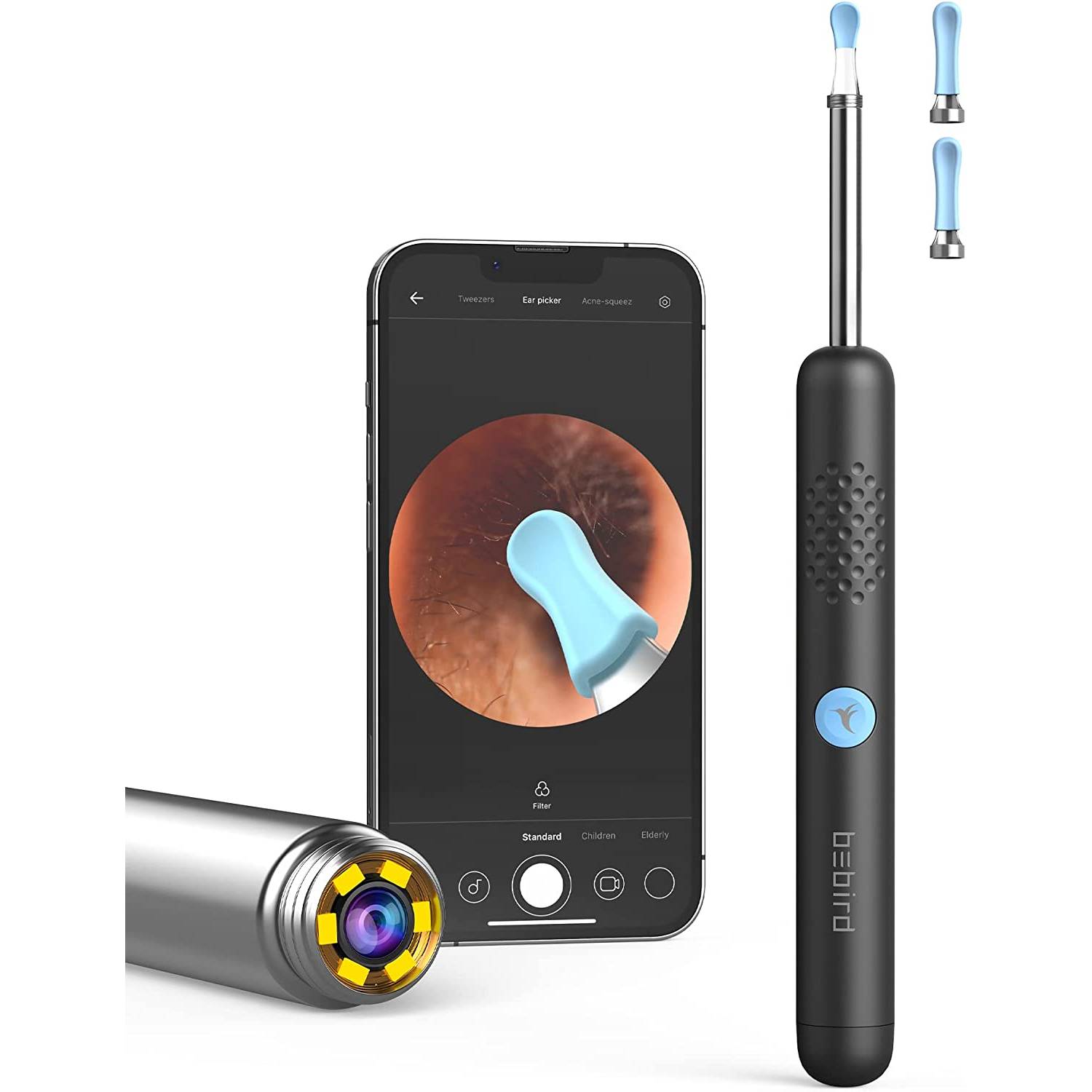 Bebird R1 Wireless Smart Visual Ear Stick With 1080p Otoscope Hd Camera & 6 Led Lights For Ear Cleaning 2 Silicone Ear Scoops Ear Cleaner 300w - Black Bebird R1 Wireless Smart Visual Ear Stick With 1080p Otoscope Hd Camera & 6 Led Lights For Ear Cleaning 2 Silicone Ear Scoops Ear Cleaner 300w - Black
